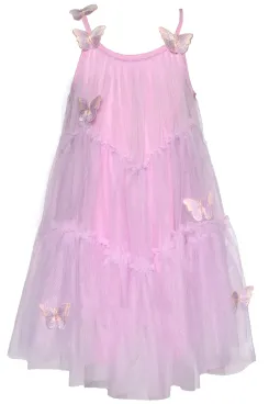 Infant l Toddler l Little Girl Tiered Mesh Ruffle Butterfly Midi Dress