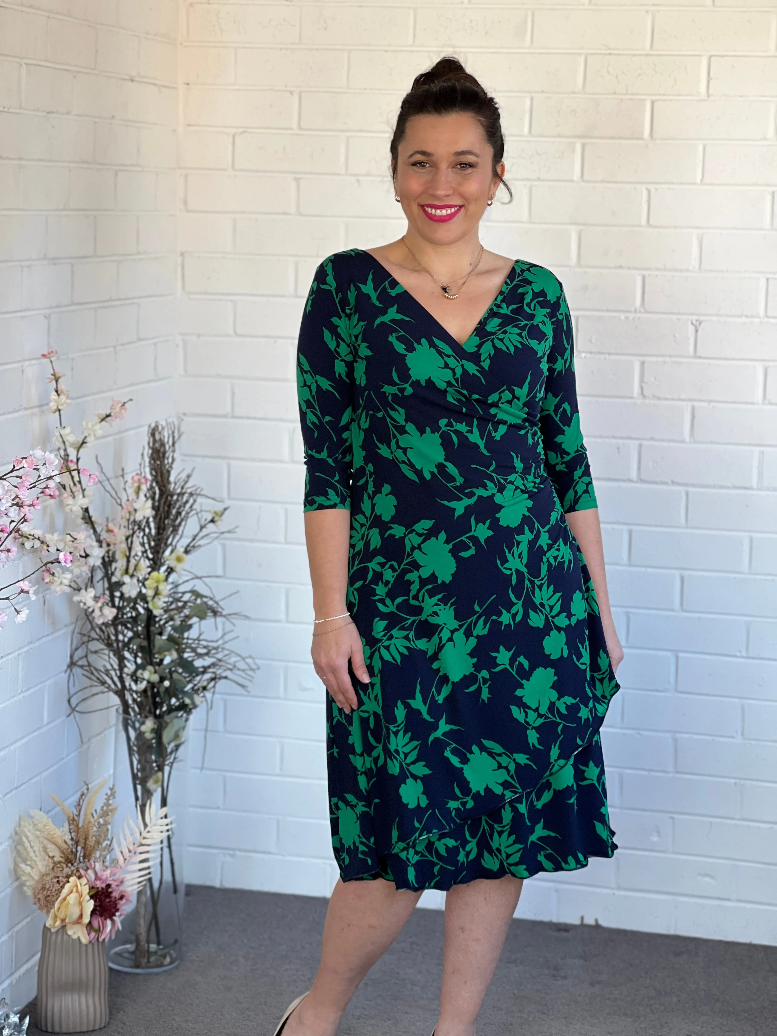 Isidora Navy Leaf Wrap Dress