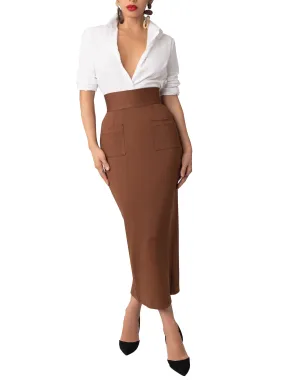 “Josette” Brown Pencil Skirt