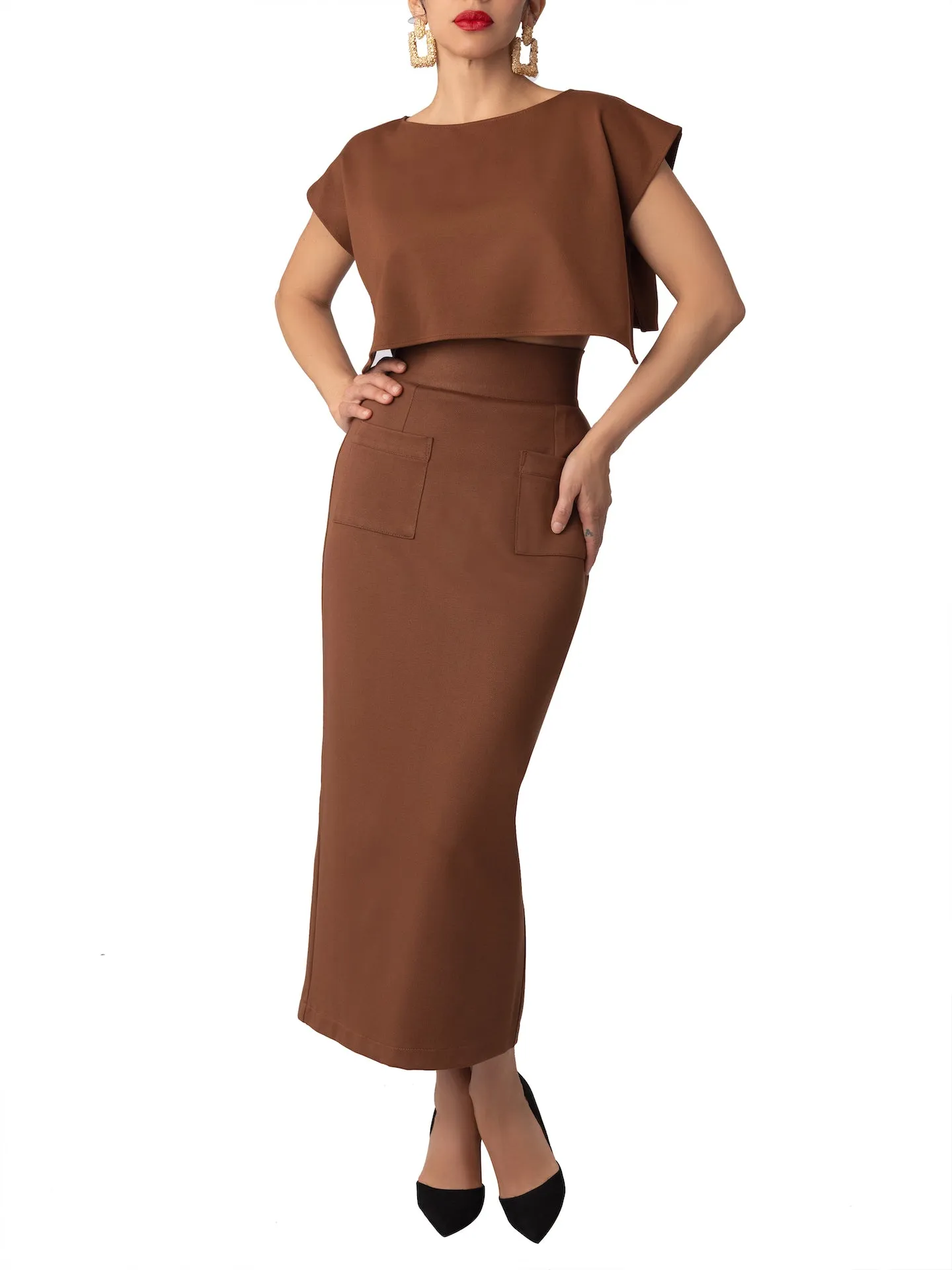 “Josette” Brown Pencil Skirt