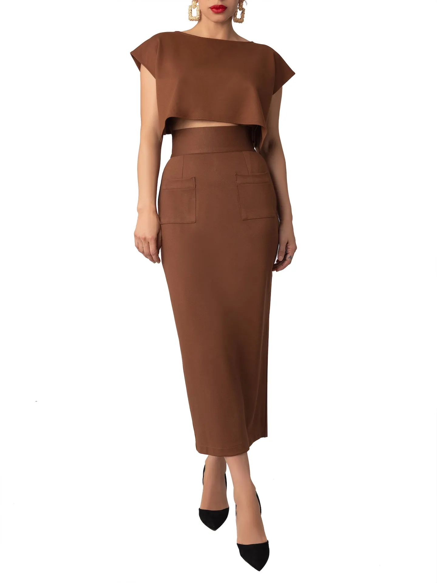 “Josette” Brown Pencil Skirt