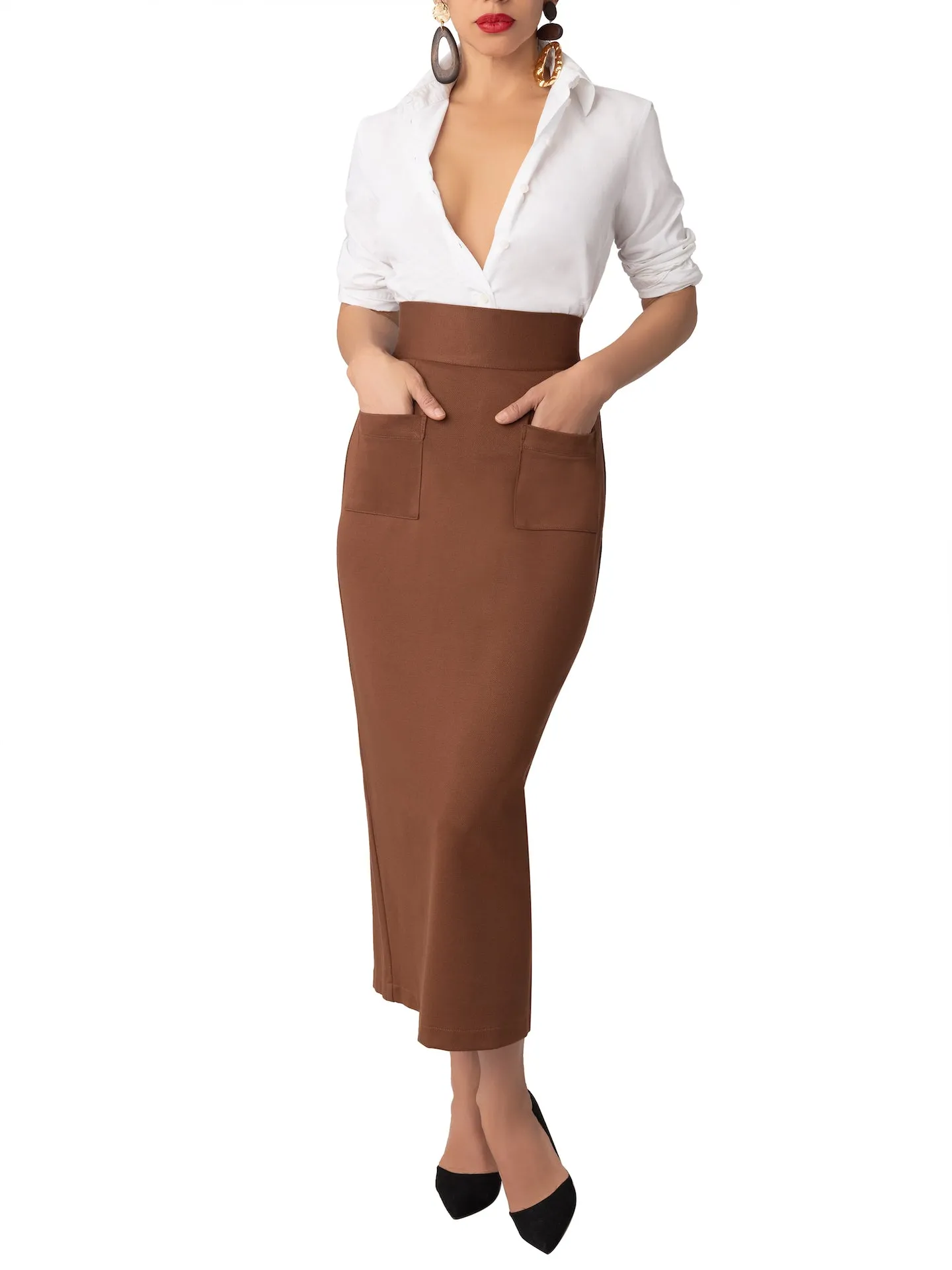 “Josette” Brown Pencil Skirt