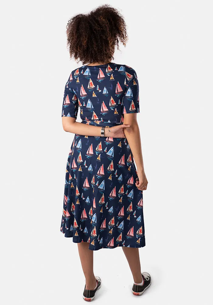 Karina Sailing Boat Print Midi Dress