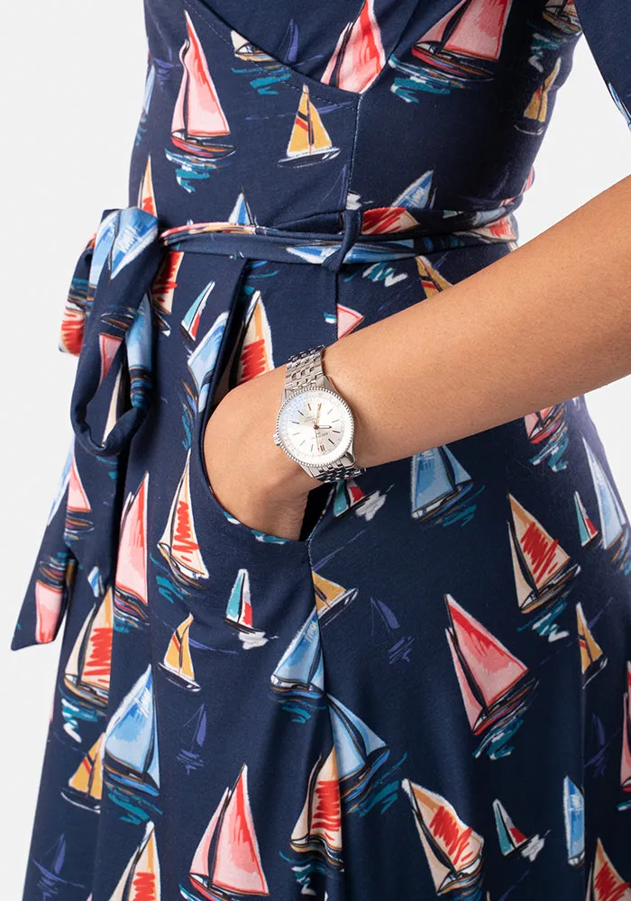 Karina Sailing Boat Print Midi Dress