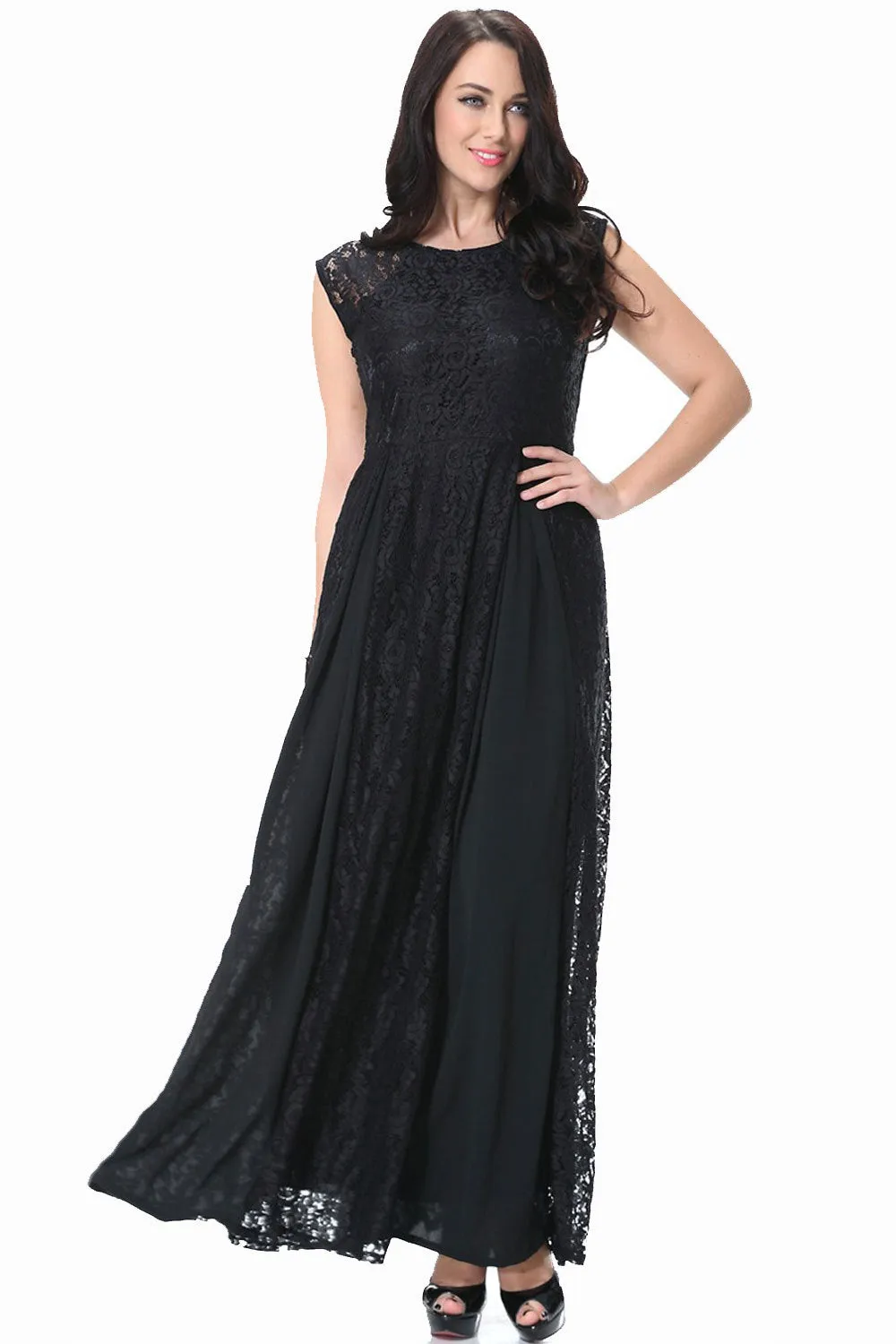 Ketty More Women Round Neck Sleeveless Plus Size Lace Dres-KMWD288