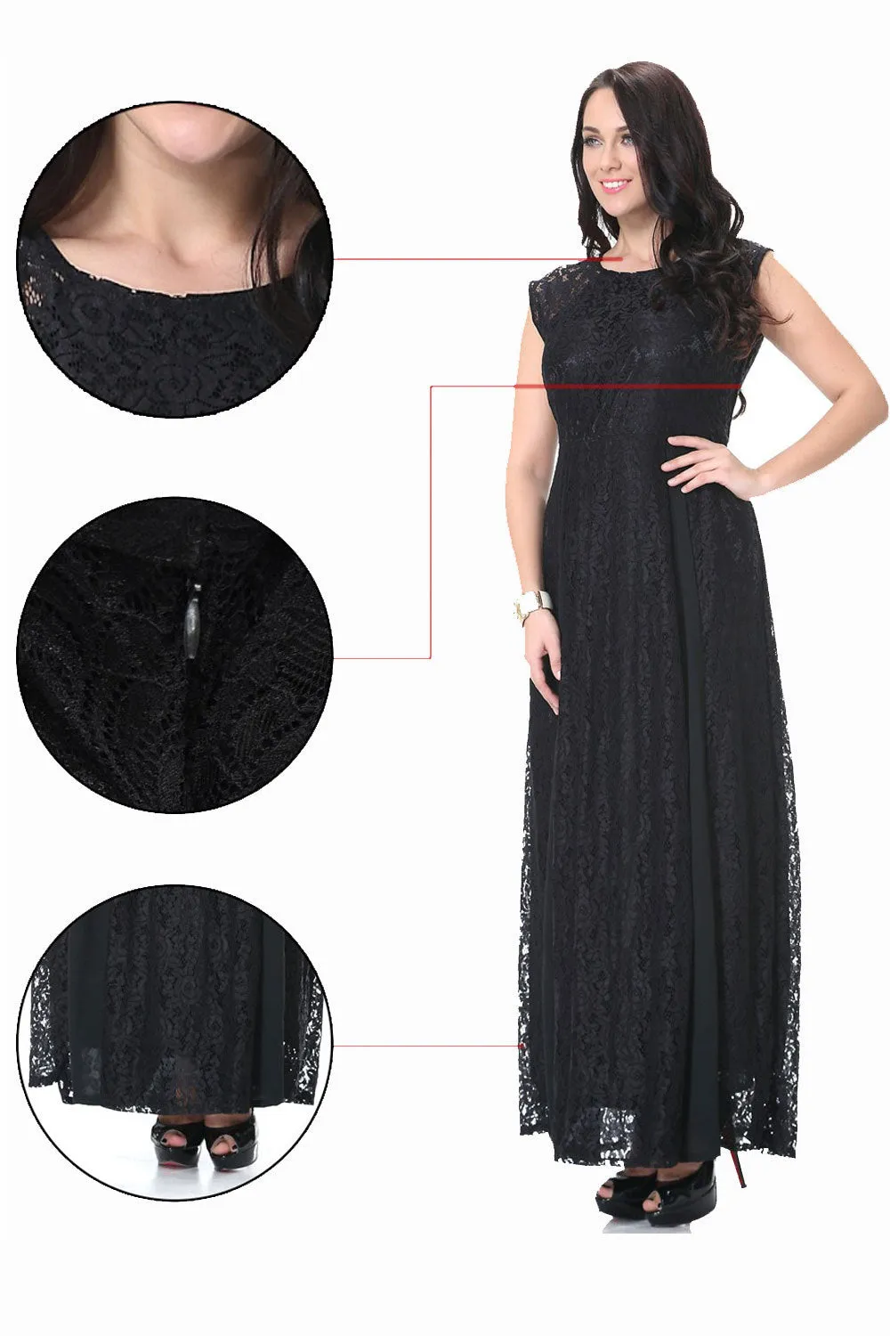 Ketty More Women Round Neck Sleeveless Plus Size Lace Dres-KMWD288