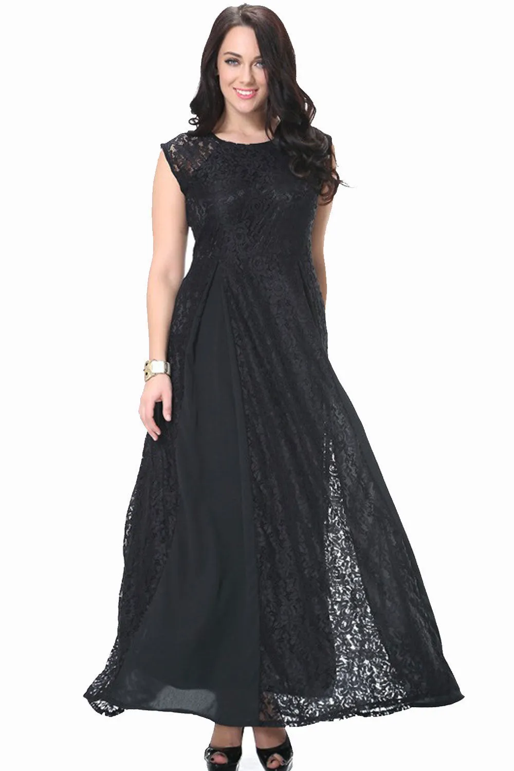 Ketty More Women Round Neck Sleeveless Plus Size Lace Dres-KMWD288