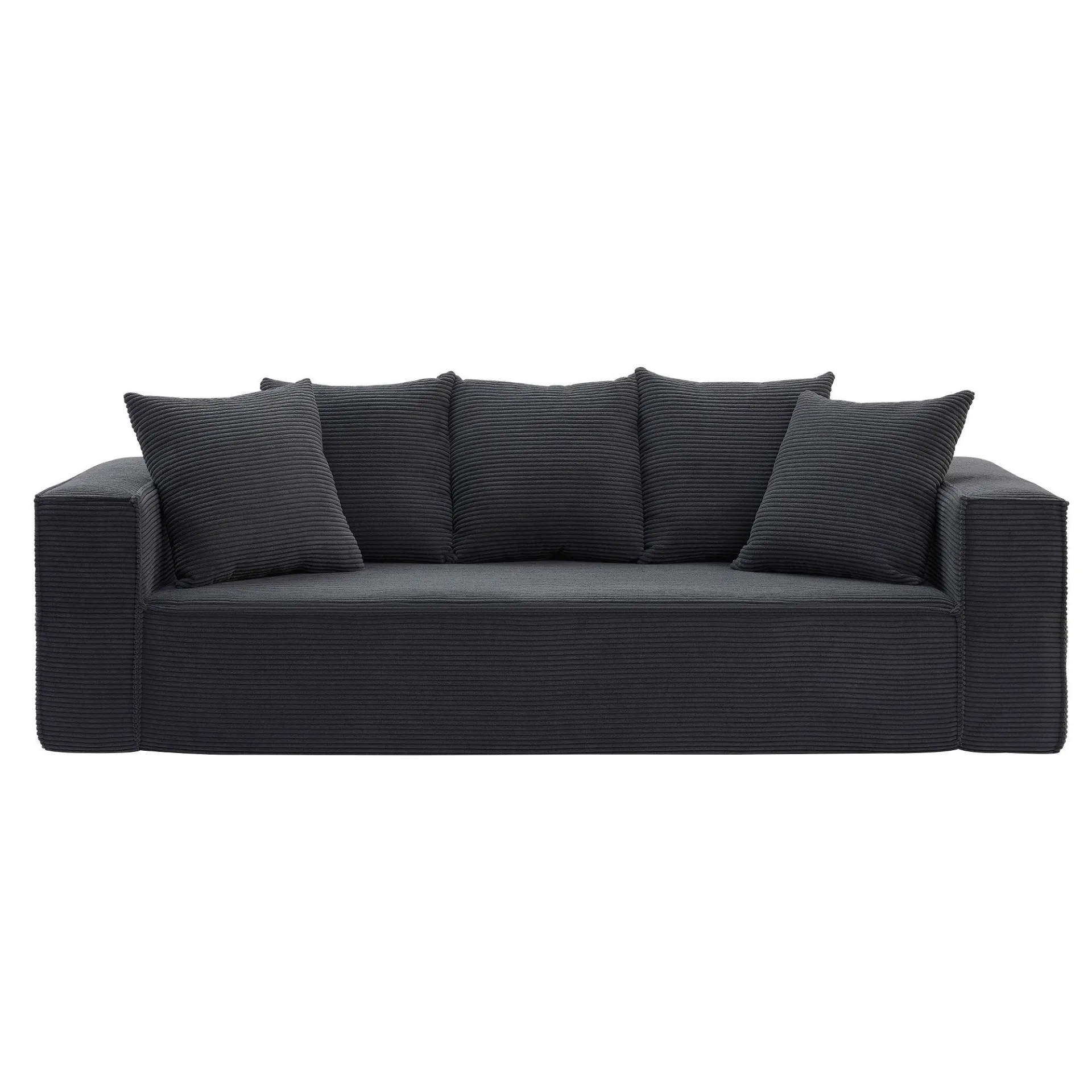 La Cagliari  - Soft Corduroy Upholstery Streamlined Design sofa with 5 Pillows, Ample and Cozy 3 Seater Couch for Modern Spaces for Living room,office BLACK