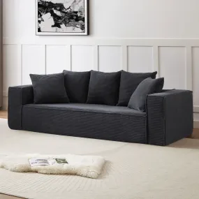 La Cagliari  - Soft Corduroy Upholstery Streamlined Design sofa with 5 Pillows, Ample and Cozy 3 Seater Couch for Modern Spaces for Living room,office BLACK