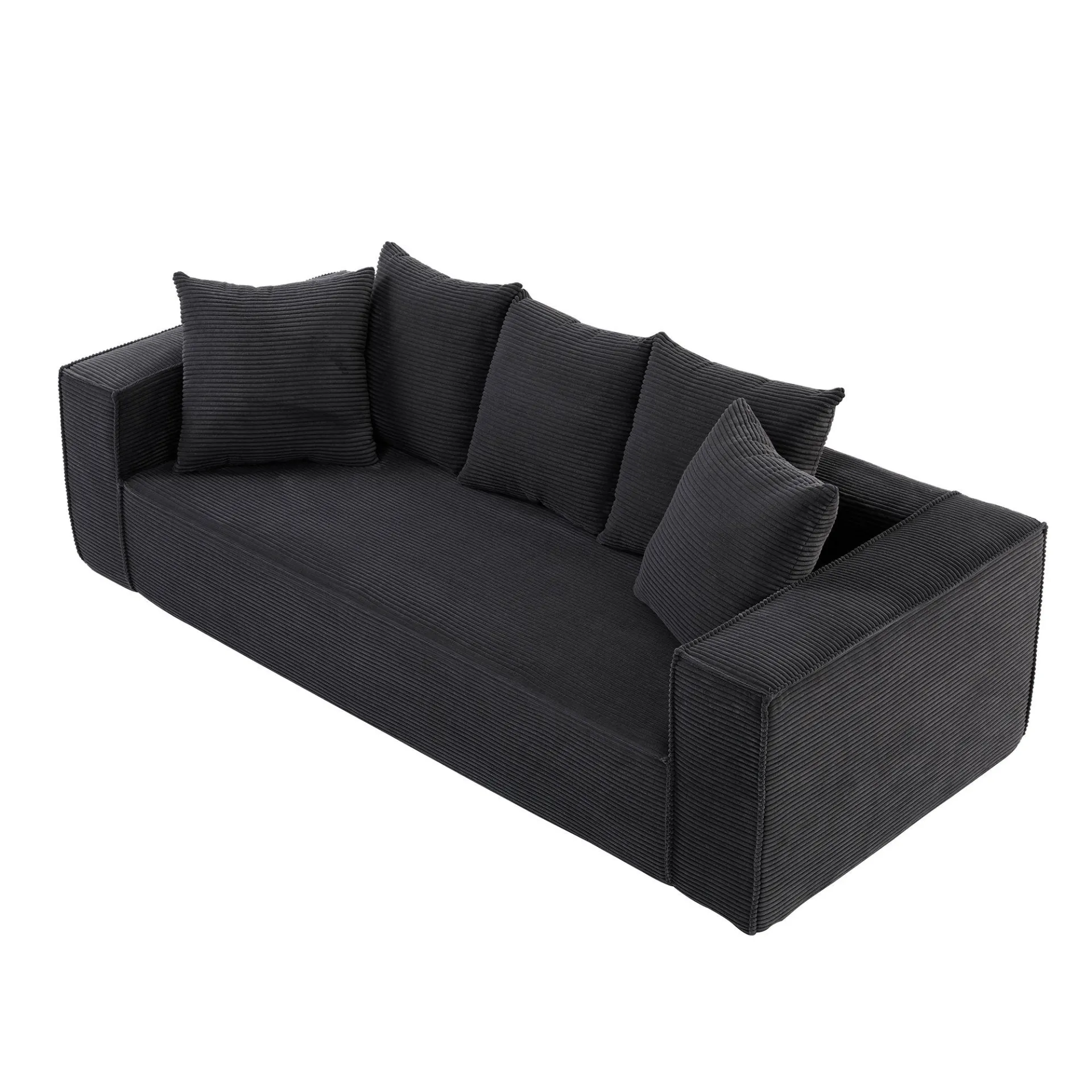La Cagliari  - Soft Corduroy Upholstery Streamlined Design sofa with 5 Pillows, Ample and Cozy 3 Seater Couch for Modern Spaces for Living room,office BLACK