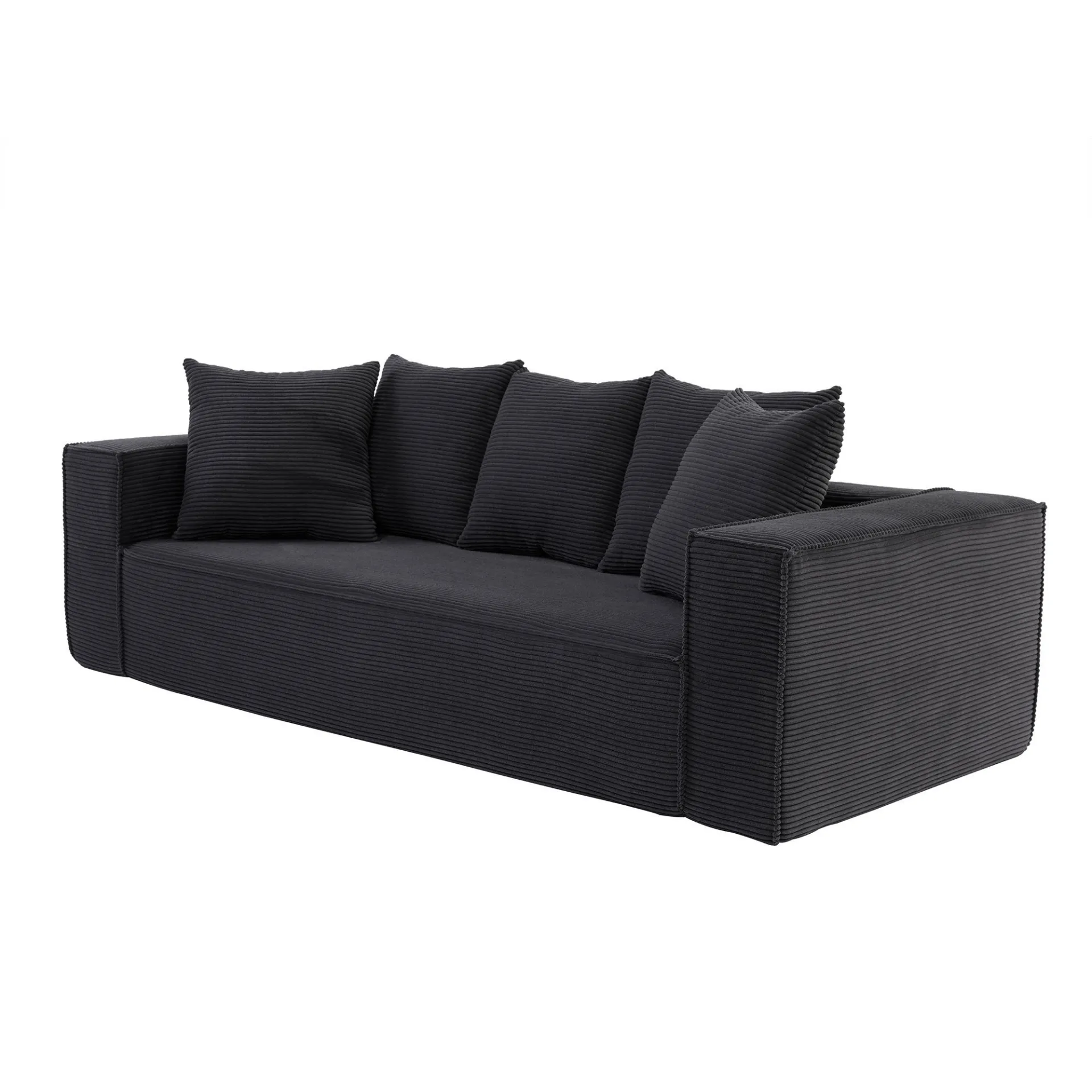 La Cagliari  - Soft Corduroy Upholstery Streamlined Design sofa with 5 Pillows, Ample and Cozy 3 Seater Couch for Modern Spaces for Living room,office BLACK