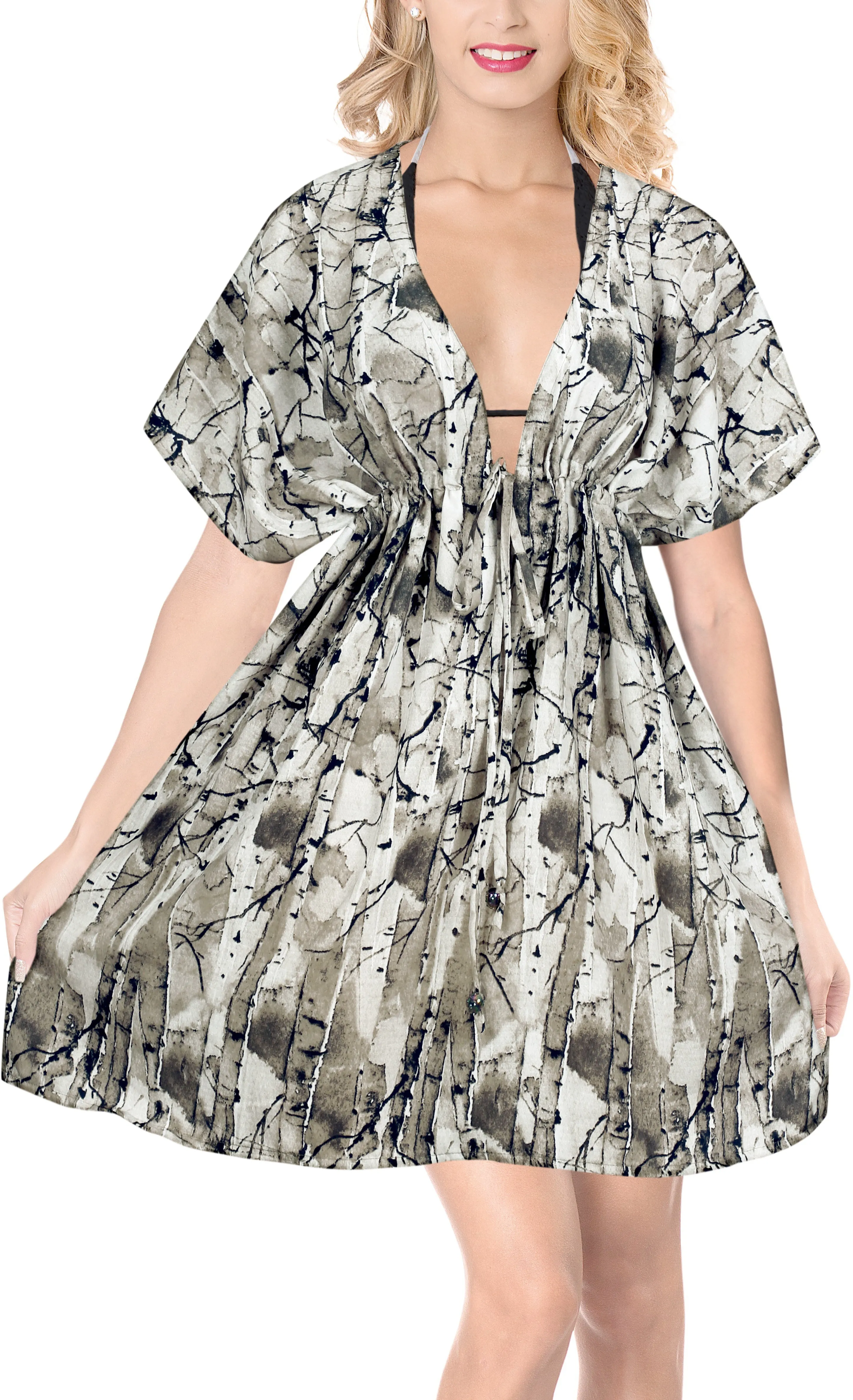 LA LEELA Printed Beach swimsuit Cover up For Women Grey_Y466 OSFM 14-24W [L- 3X]
