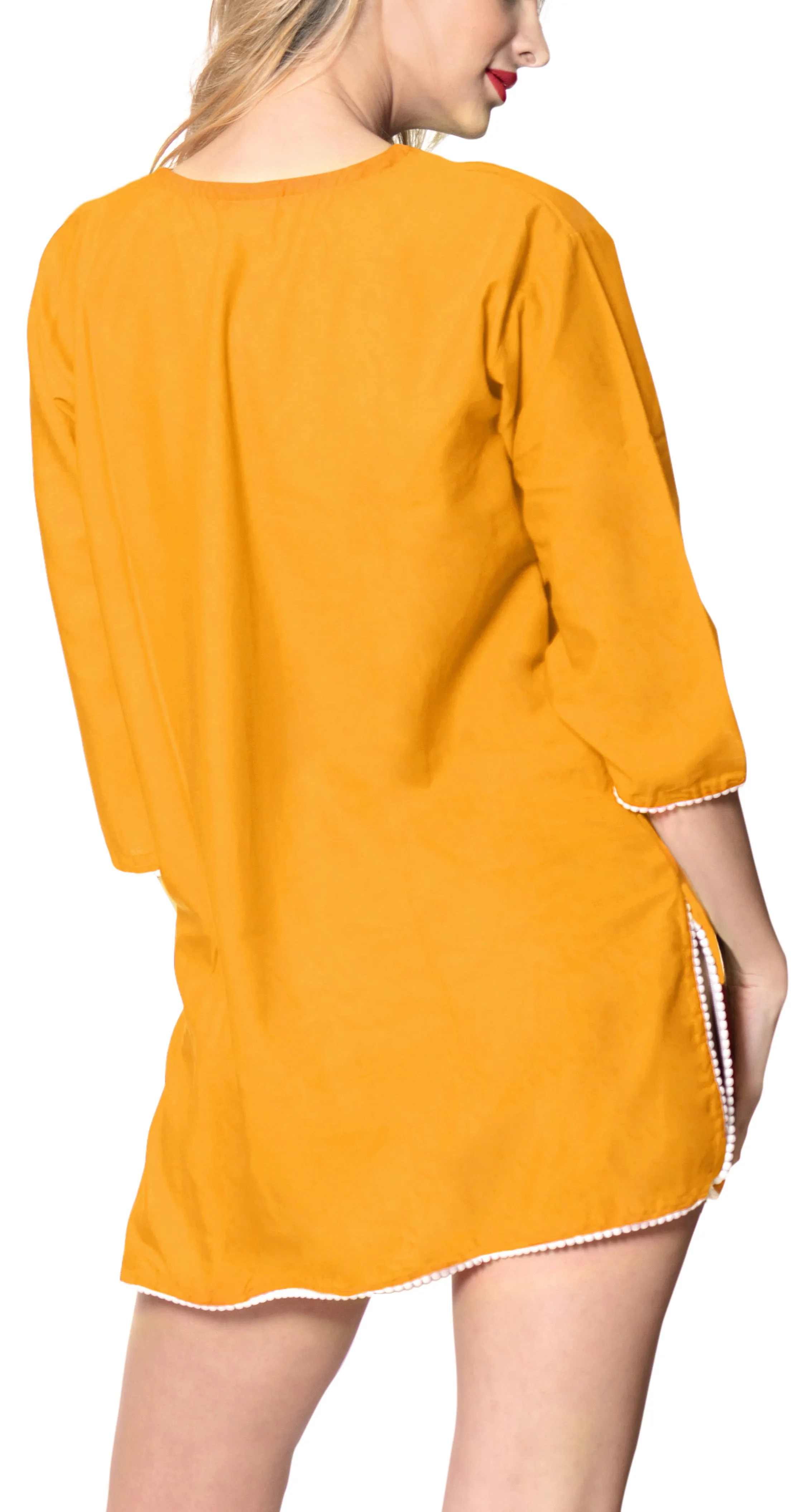 LA LEELA Women's Rayon Casual Swimwear Cover Up V Neck Saddle Sleeve Knee Length