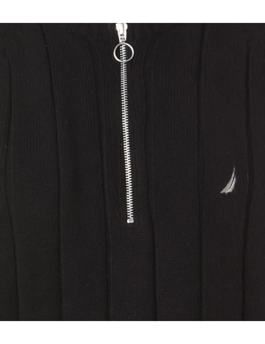 Label Zip Front Knitted Jumper