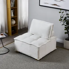 Lille | Modern Luxury White Plush Lazy sofa Ottoman with gold wooden legs