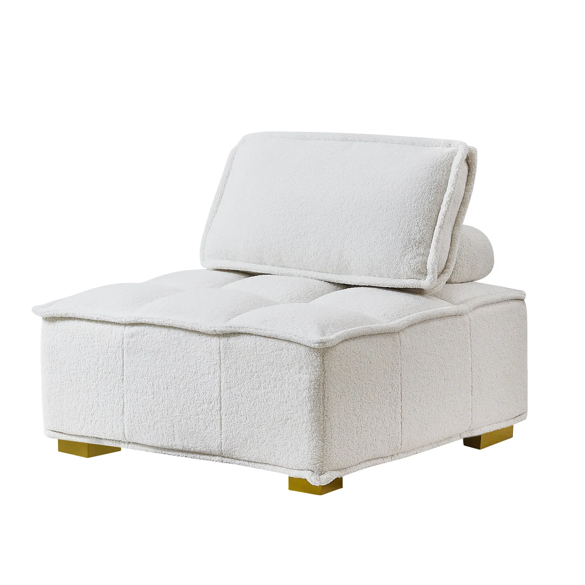Lille | Modern Luxury White Plush Lazy sofa Ottoman with gold wooden legs