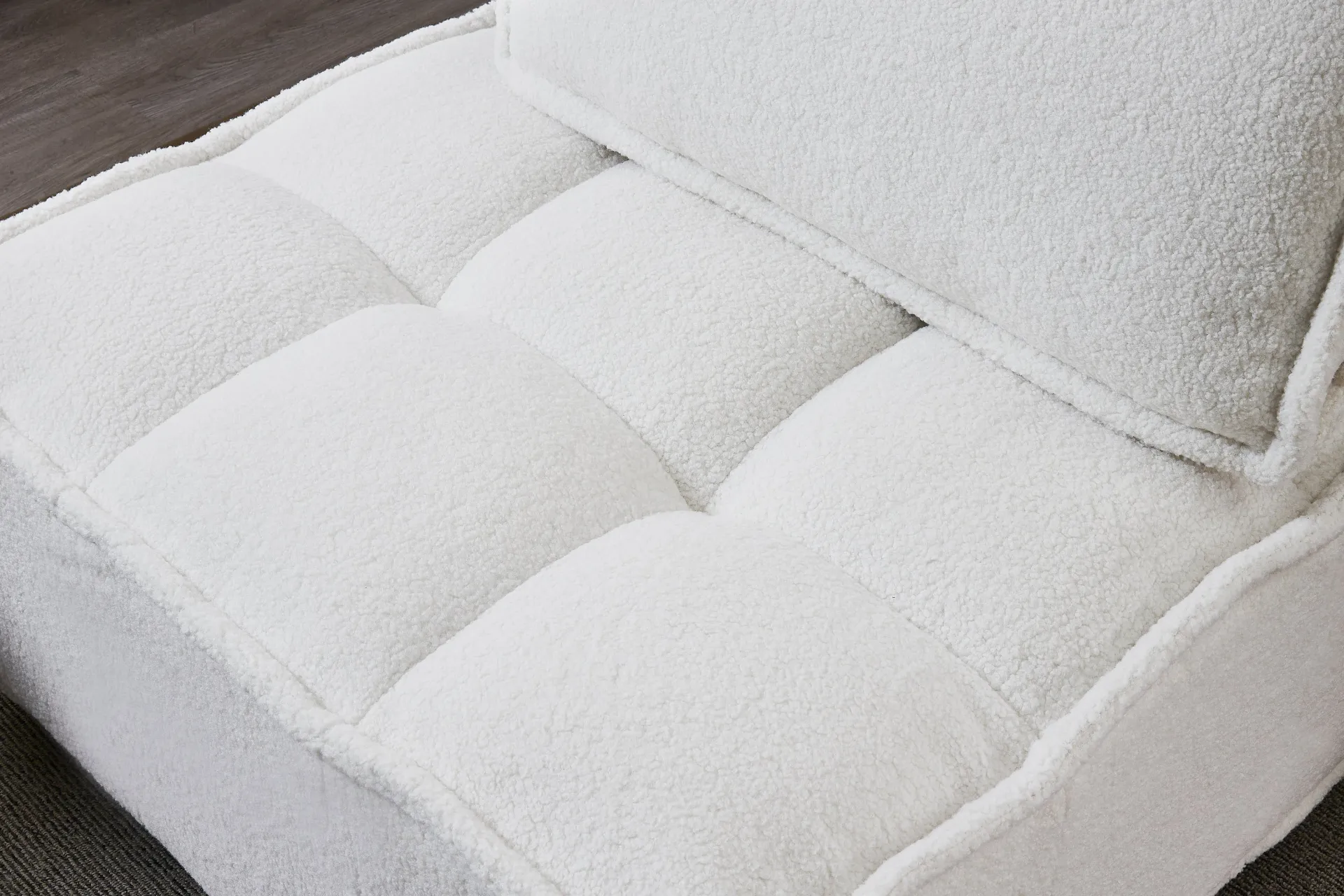 Lille | Modern Luxury White Plush Lazy sofa Ottoman with gold wooden legs