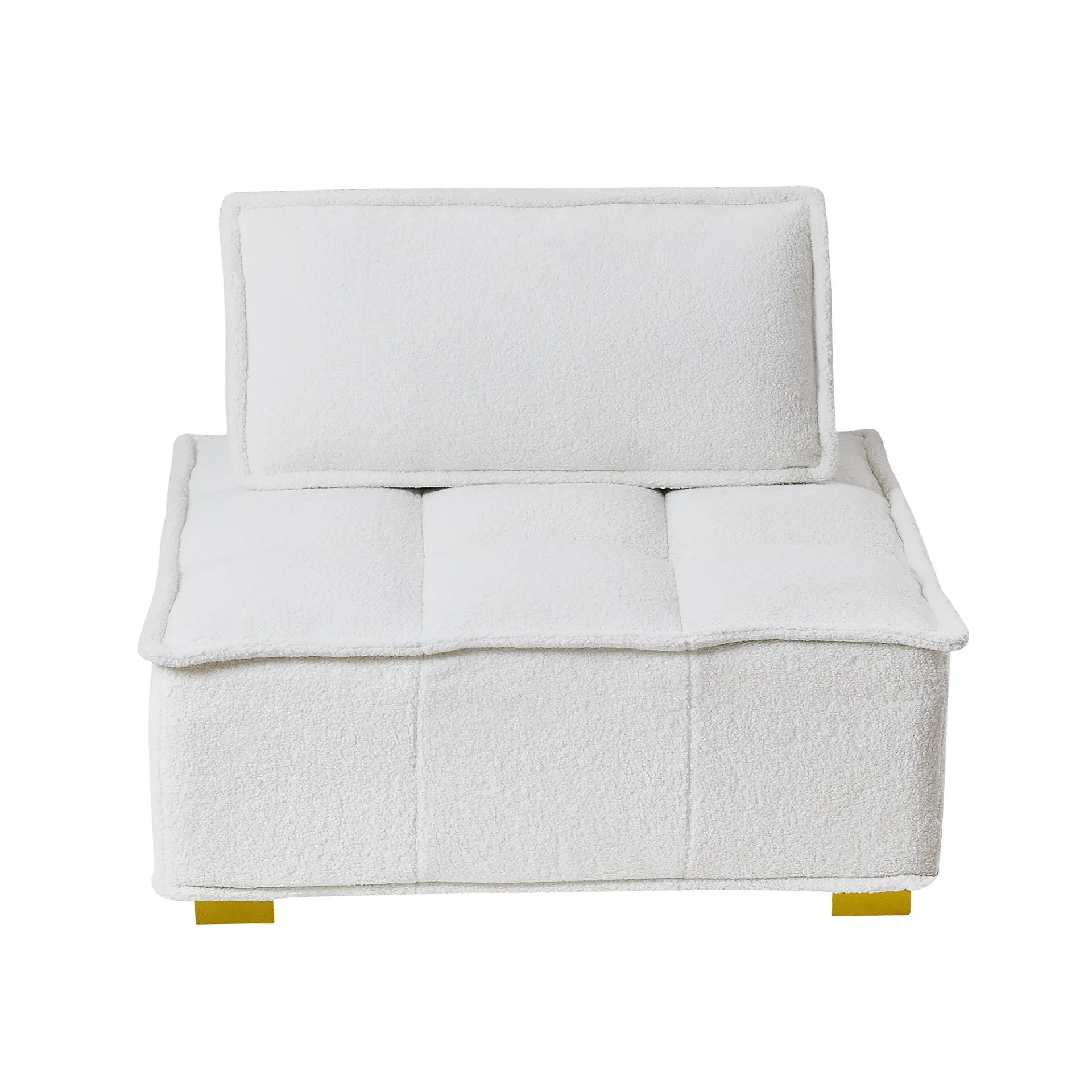 Lille | Modern Luxury White Plush Lazy sofa Ottoman with gold wooden legs
