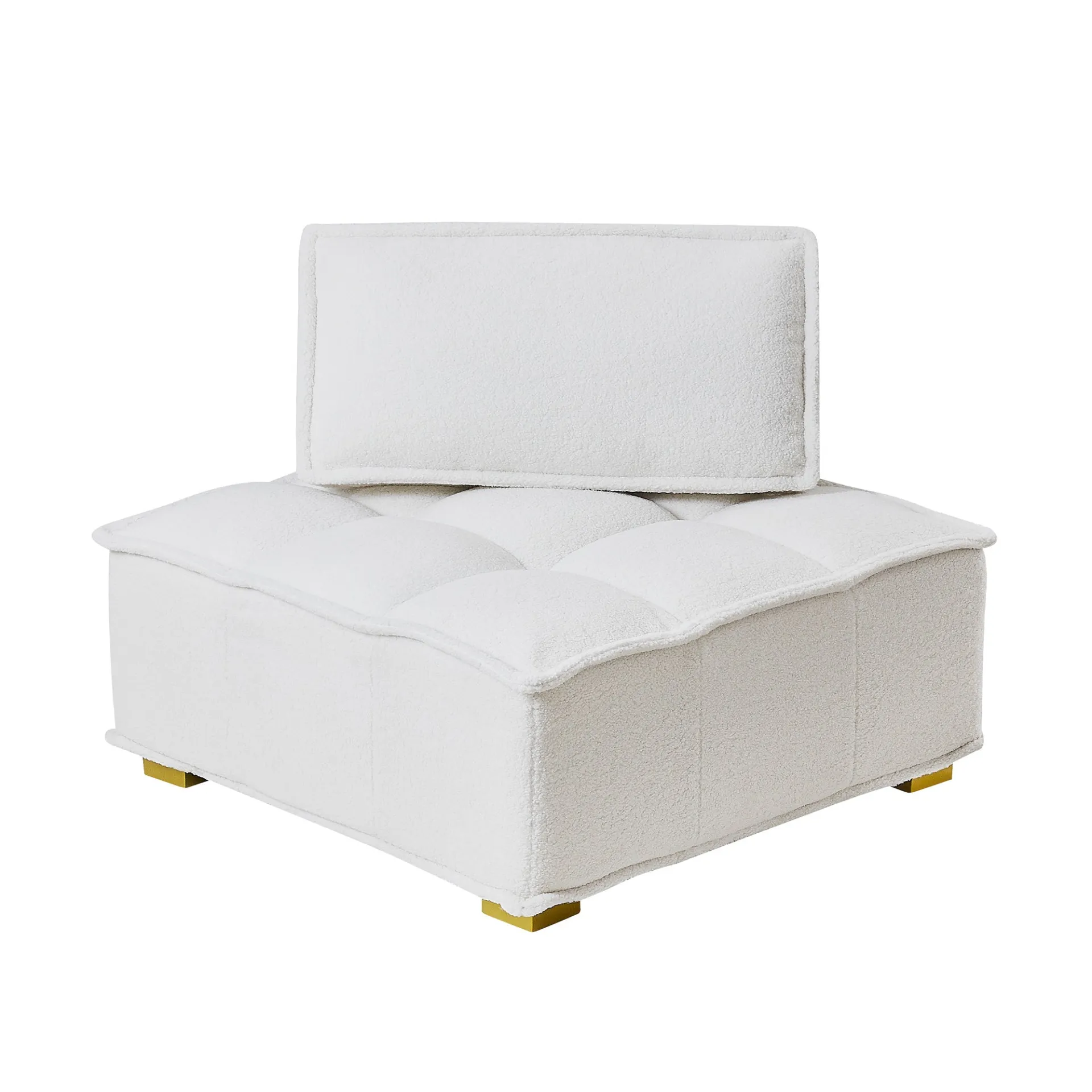 Lille | Modern Luxury White Plush Lazy sofa Ottoman with gold wooden legs