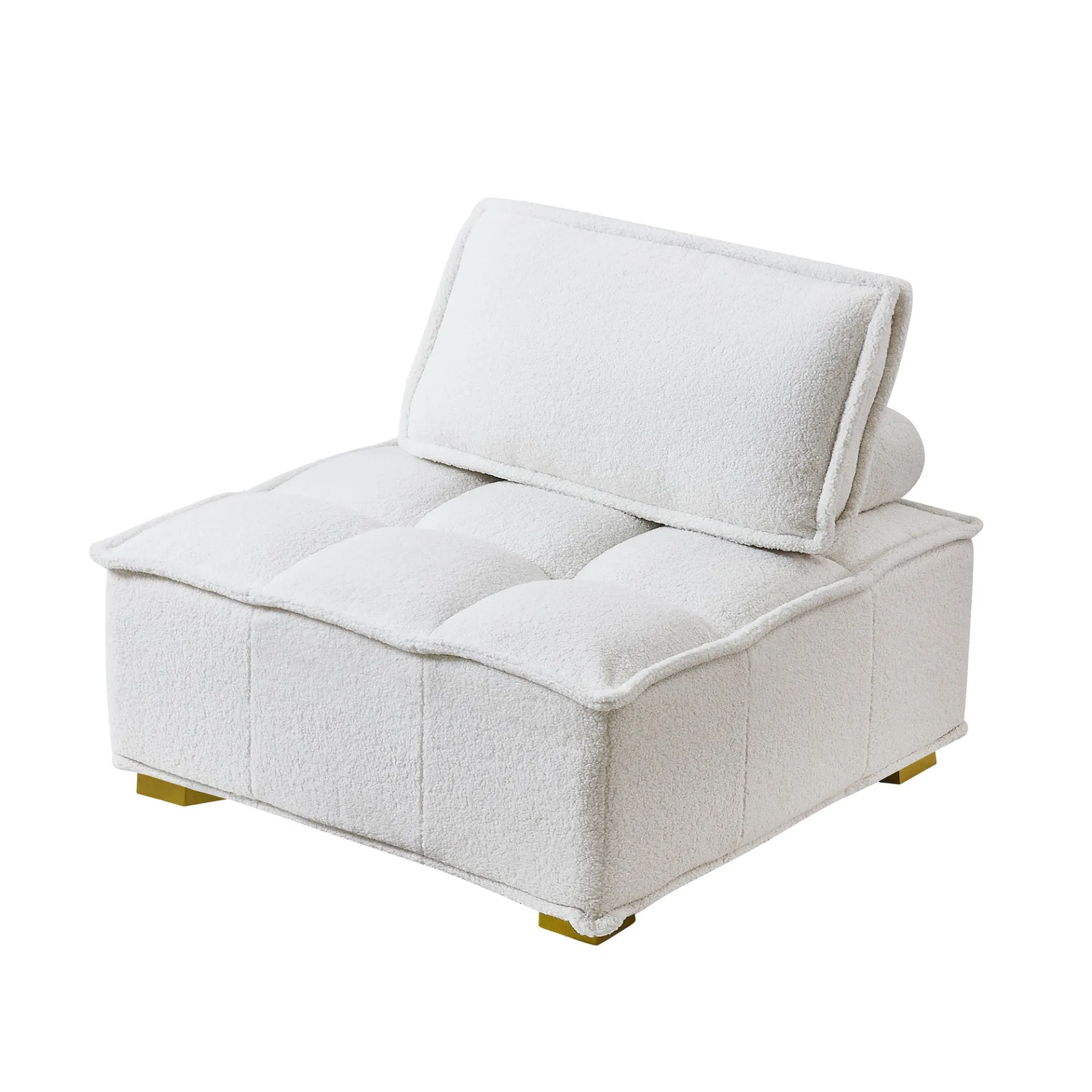 Lille | Modern Luxury White Plush Lazy sofa Ottoman with gold wooden legs