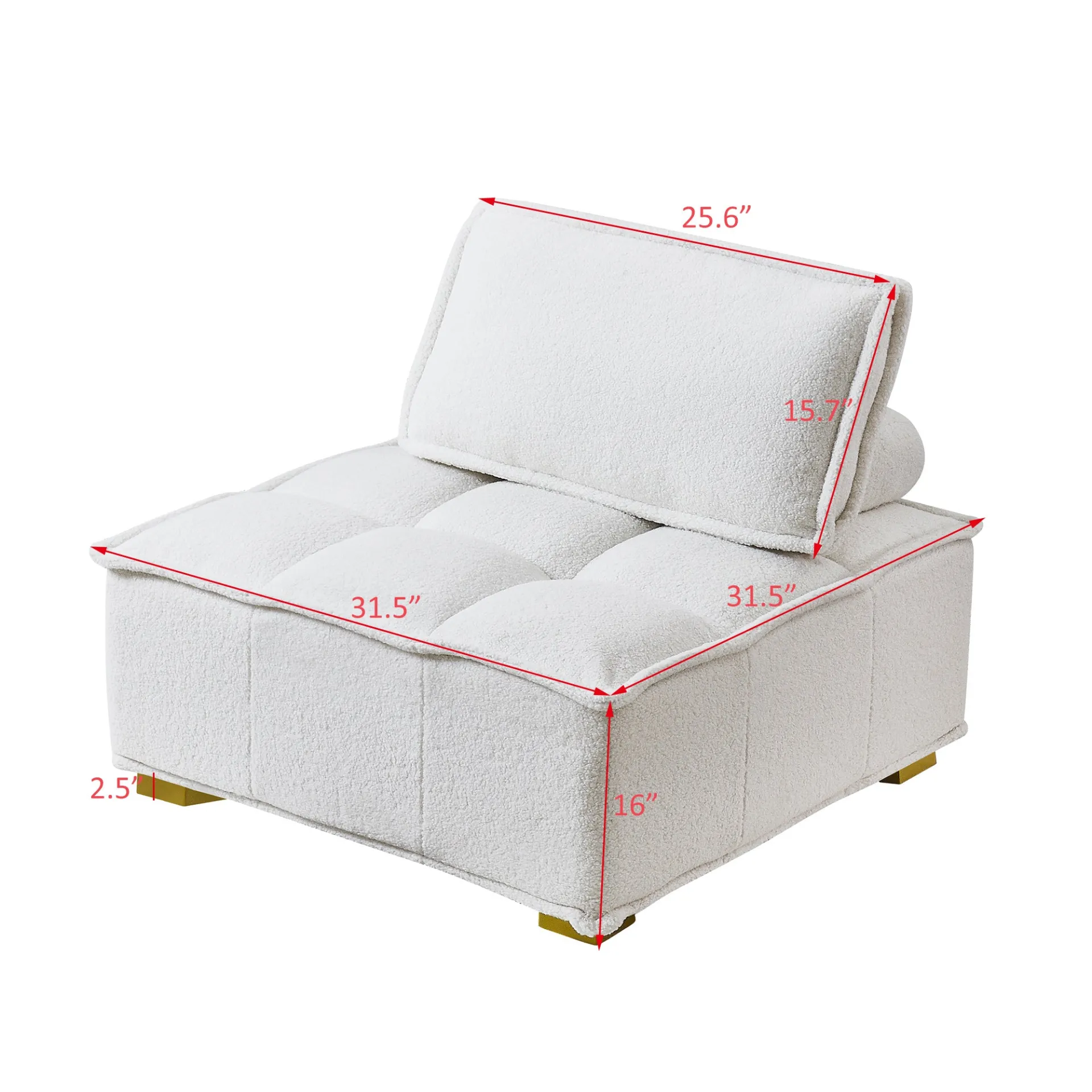 Lille | Modern Luxury White Plush Lazy sofa Ottoman with gold wooden legs