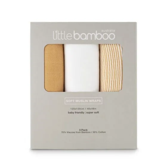 Little Linen Lt Bamboo Muslin Wrap 3Pk - Marigold
