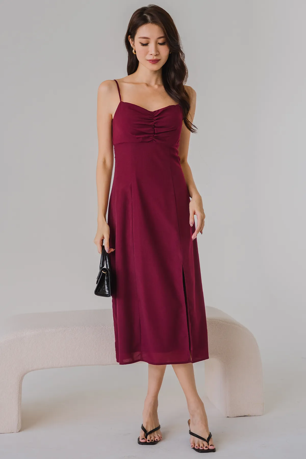 Love Language Padded Midi Dress (Dark Cherry)