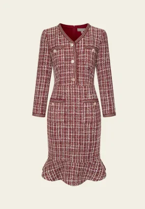 Lurex Frayed-detail Checked Fishtail Tweed Dress
