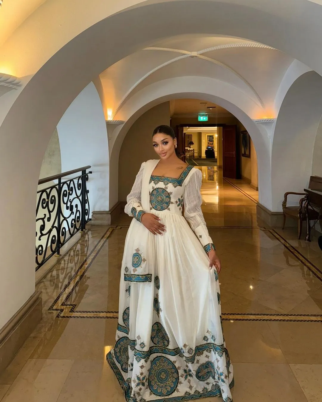 Luxurious Dark Blue Habesha Dress: Traditional Ethiopian Dress with Beautiful Handmade Embroidery
