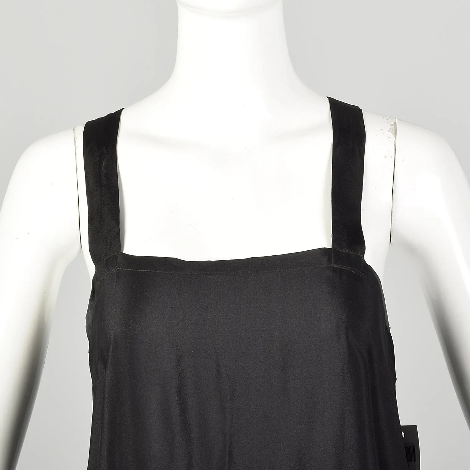 Medium 1920s Black Slip Under Dress Underpinning Sleeveless Velvet Border