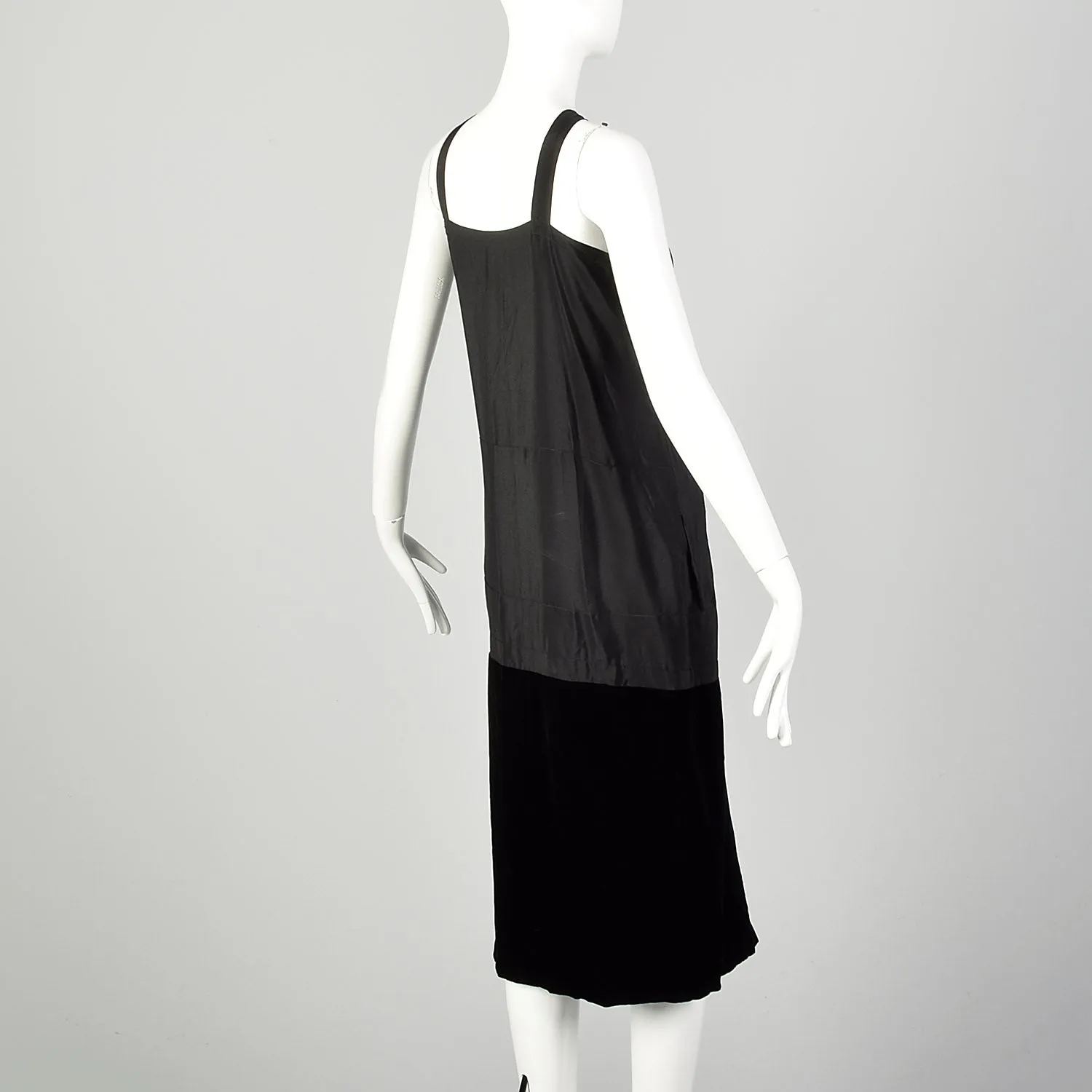 Medium 1920s Black Slip Under Dress Underpinning Sleeveless Velvet Border