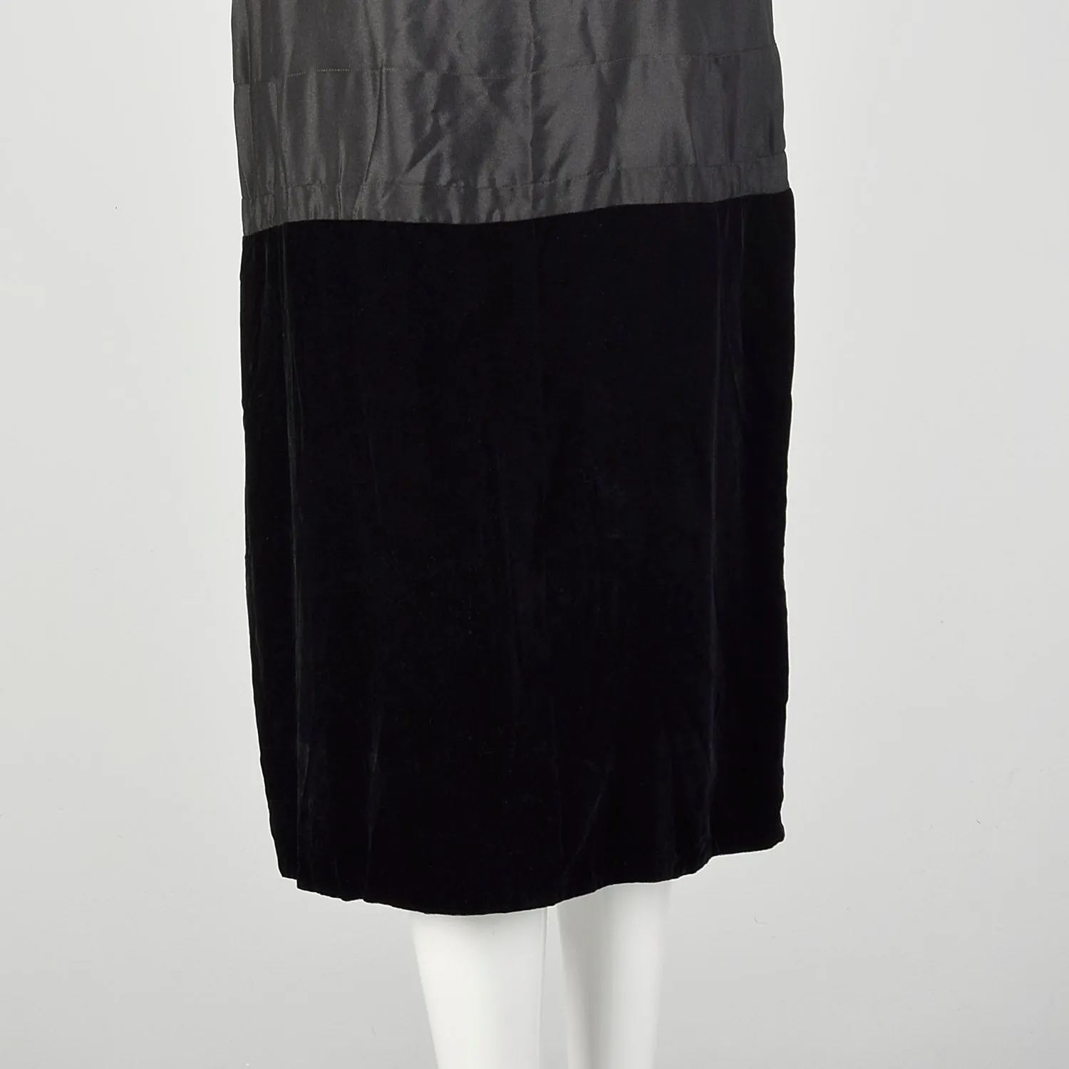 Medium 1920s Black Slip Under Dress Underpinning Sleeveless Velvet Border