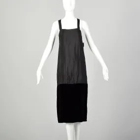Medium 1920s Black Slip Under Dress Underpinning Sleeveless Velvet Border