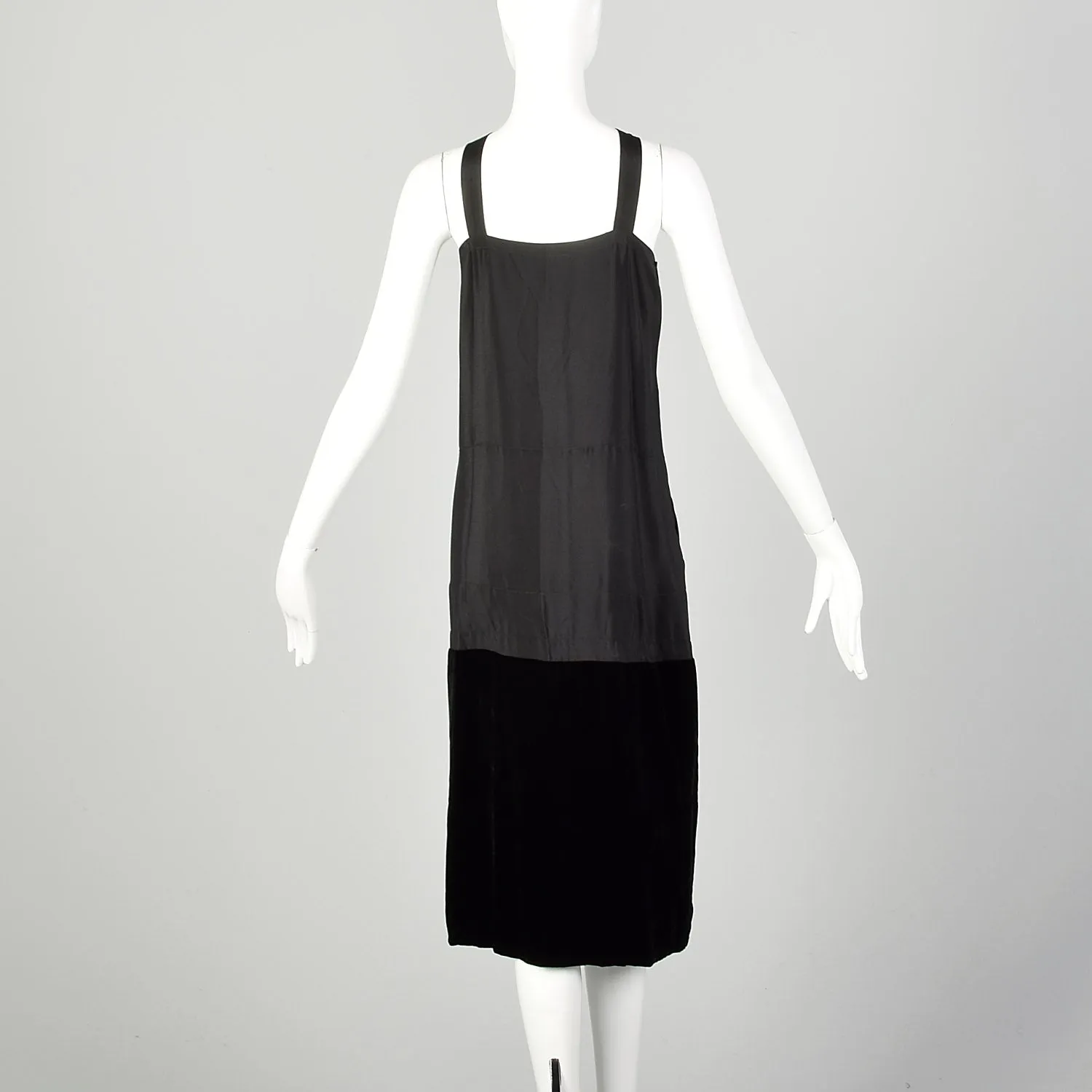 Medium 1920s Black Slip Under Dress Underpinning Sleeveless Velvet Border