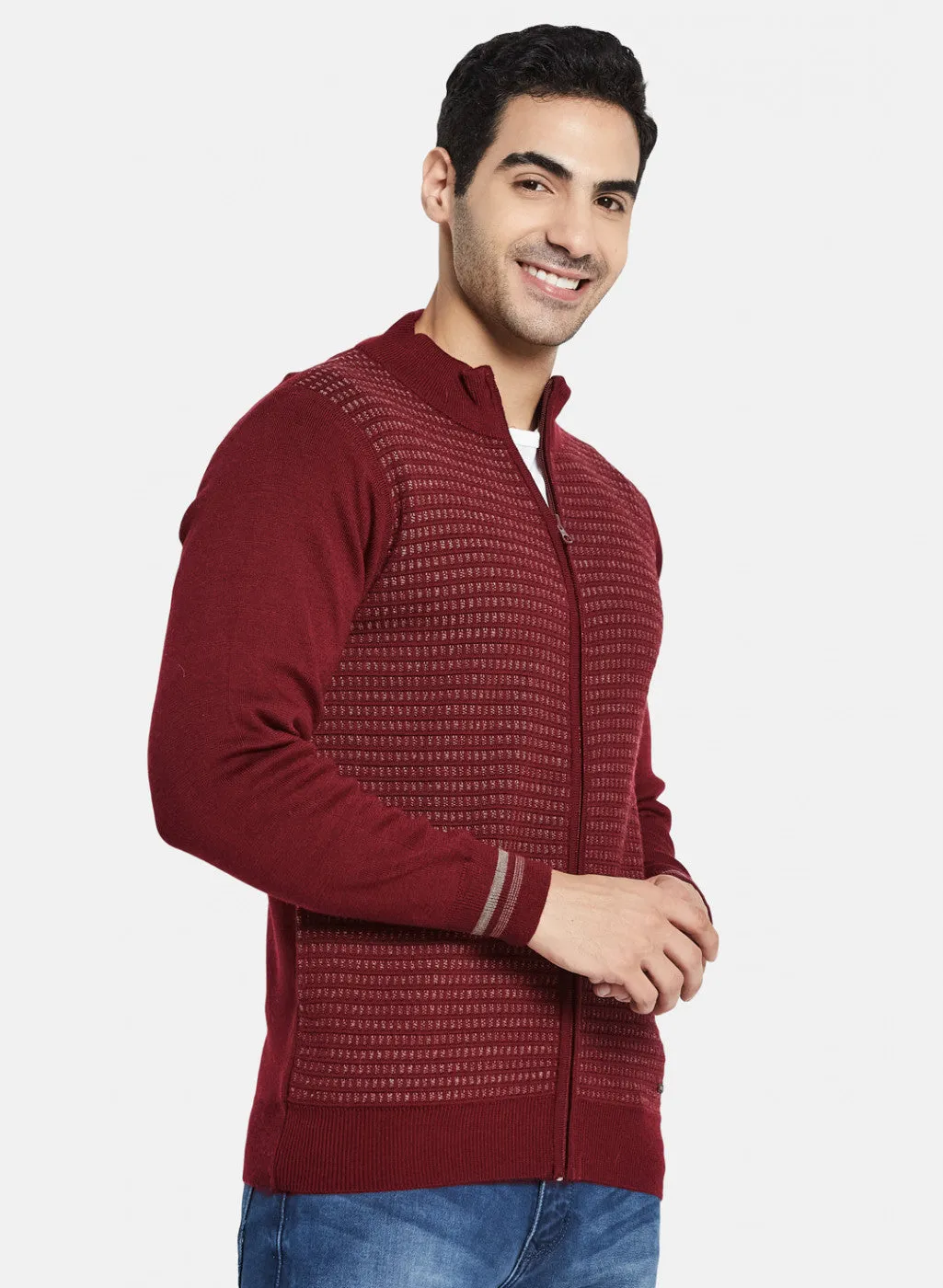 Men Maroon Jaquard Pullover