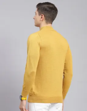 Men Mustard Solid Turtle Neck Full Sleeve Pullover