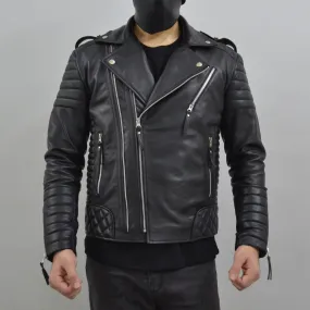 Men's Brando Black Motorcycle Quilted Padded Genuine Leather Biker Jacket