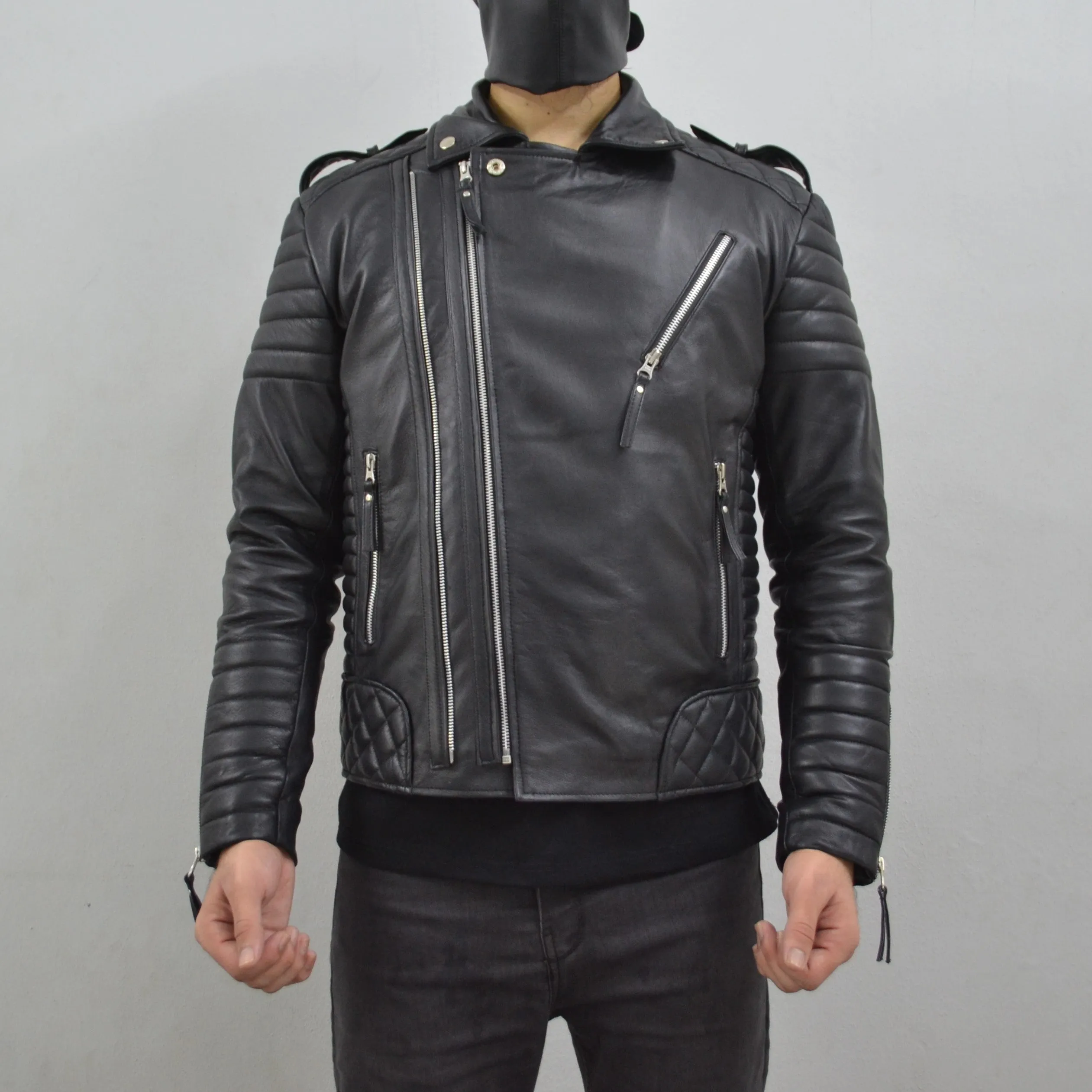 Men's Brando Black Motorcycle Quilted Padded Genuine Leather Biker Jacket