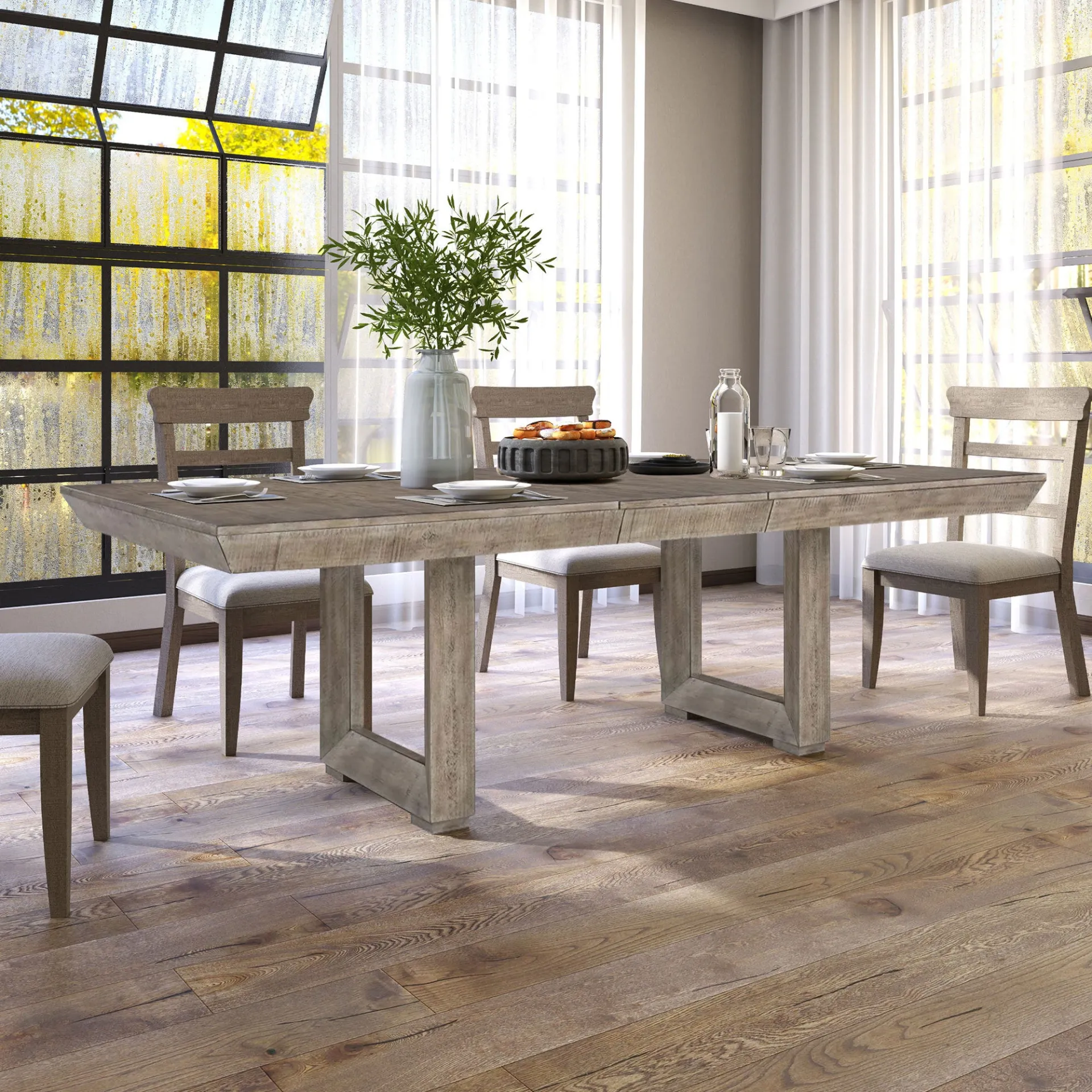 Modern Ash Wood Stretchable Farmhouse Dining Table