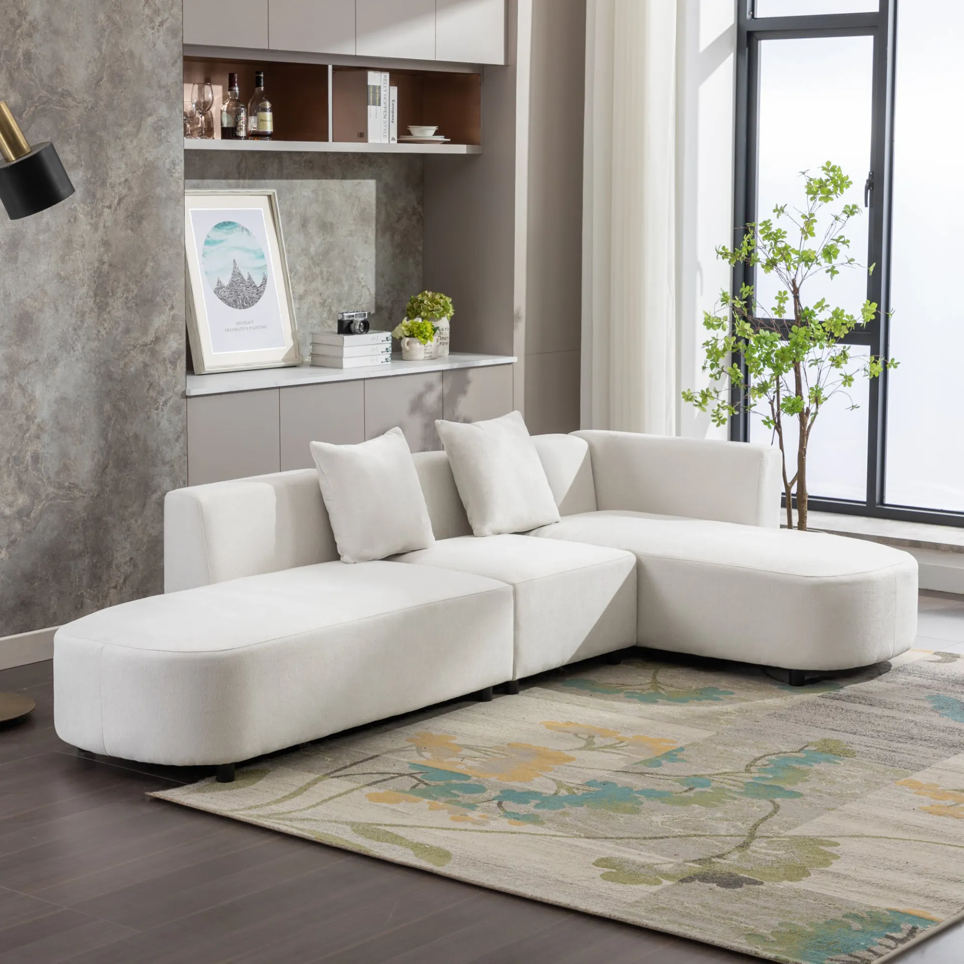 Modern Living Room Upholstery Unique Sofa with 2 Throw Pillows