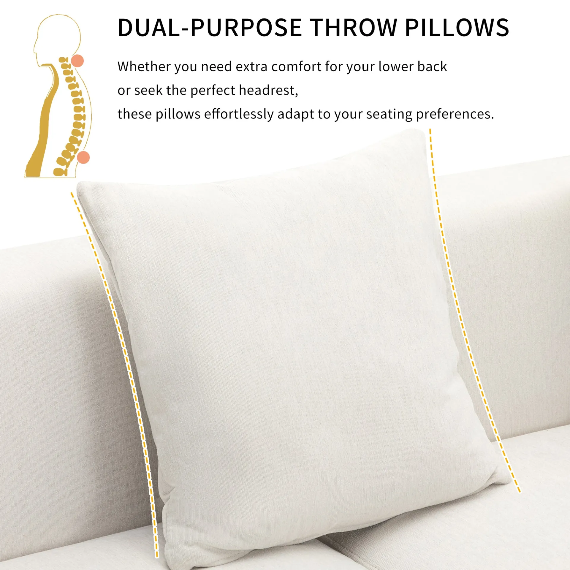 Modern Living Room Upholstery Unique Sofa with 2 Throw Pillows