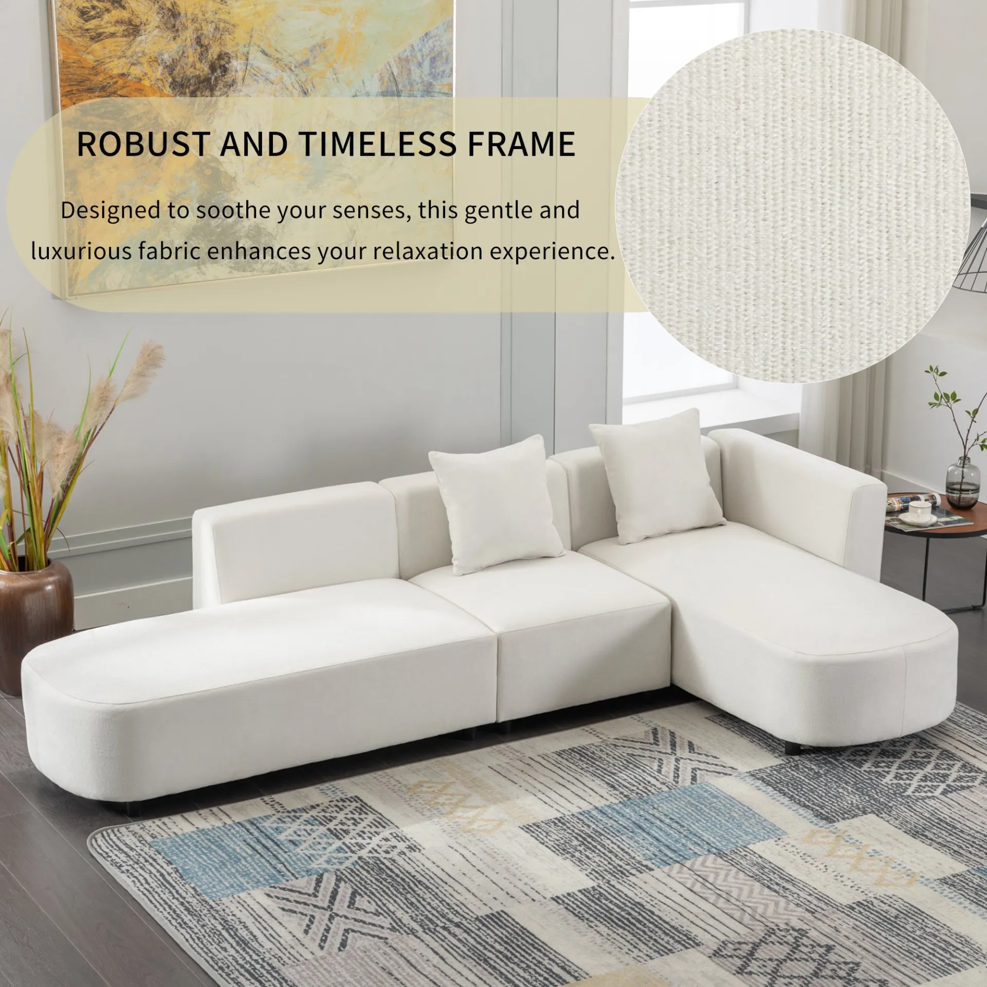 Modern Living Room Upholstery Unique Sofa with 2 Throw Pillows