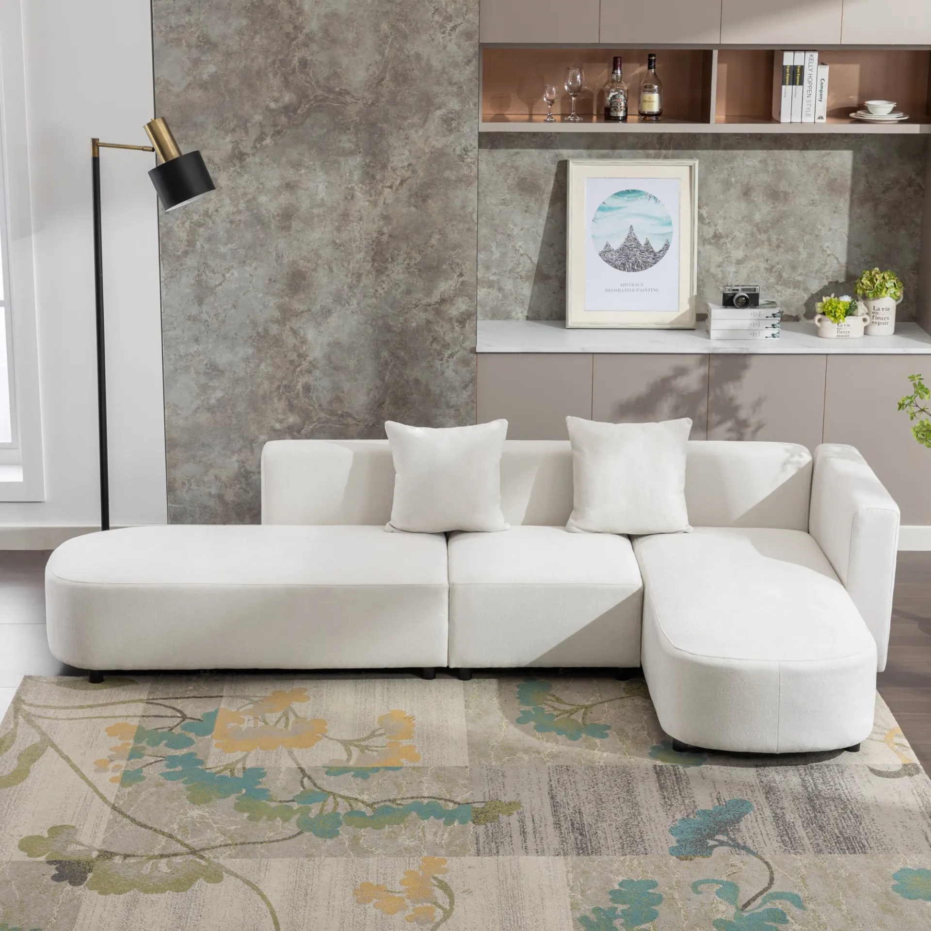 Modern Living Room Upholstery Unique Sofa with 2 Throw Pillows