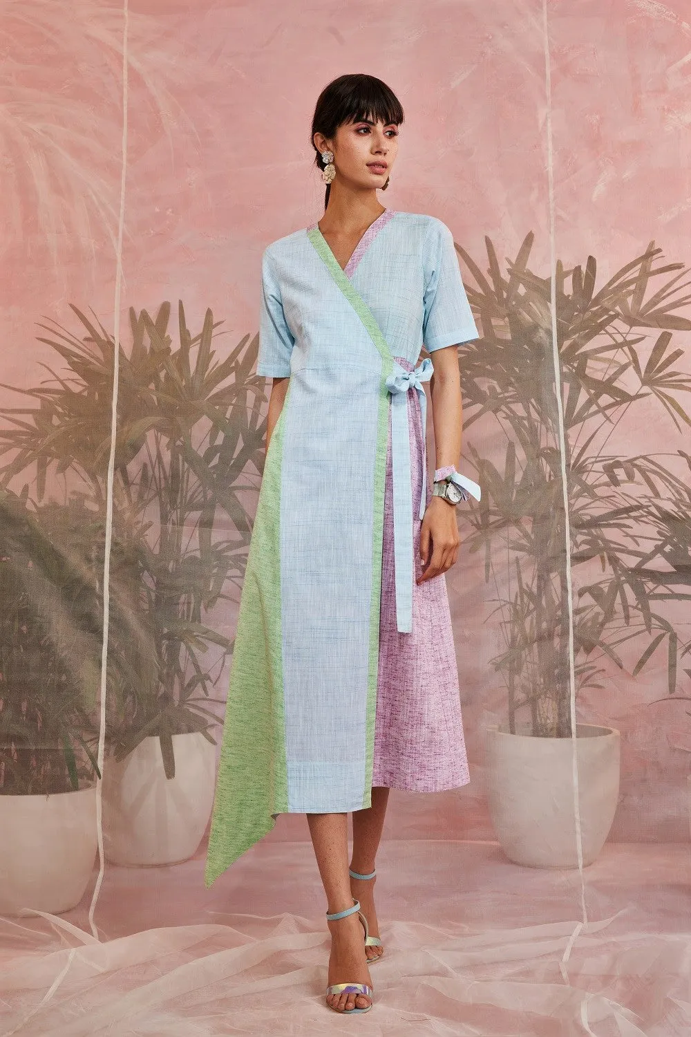 Multicolor Midi Wrap Dress