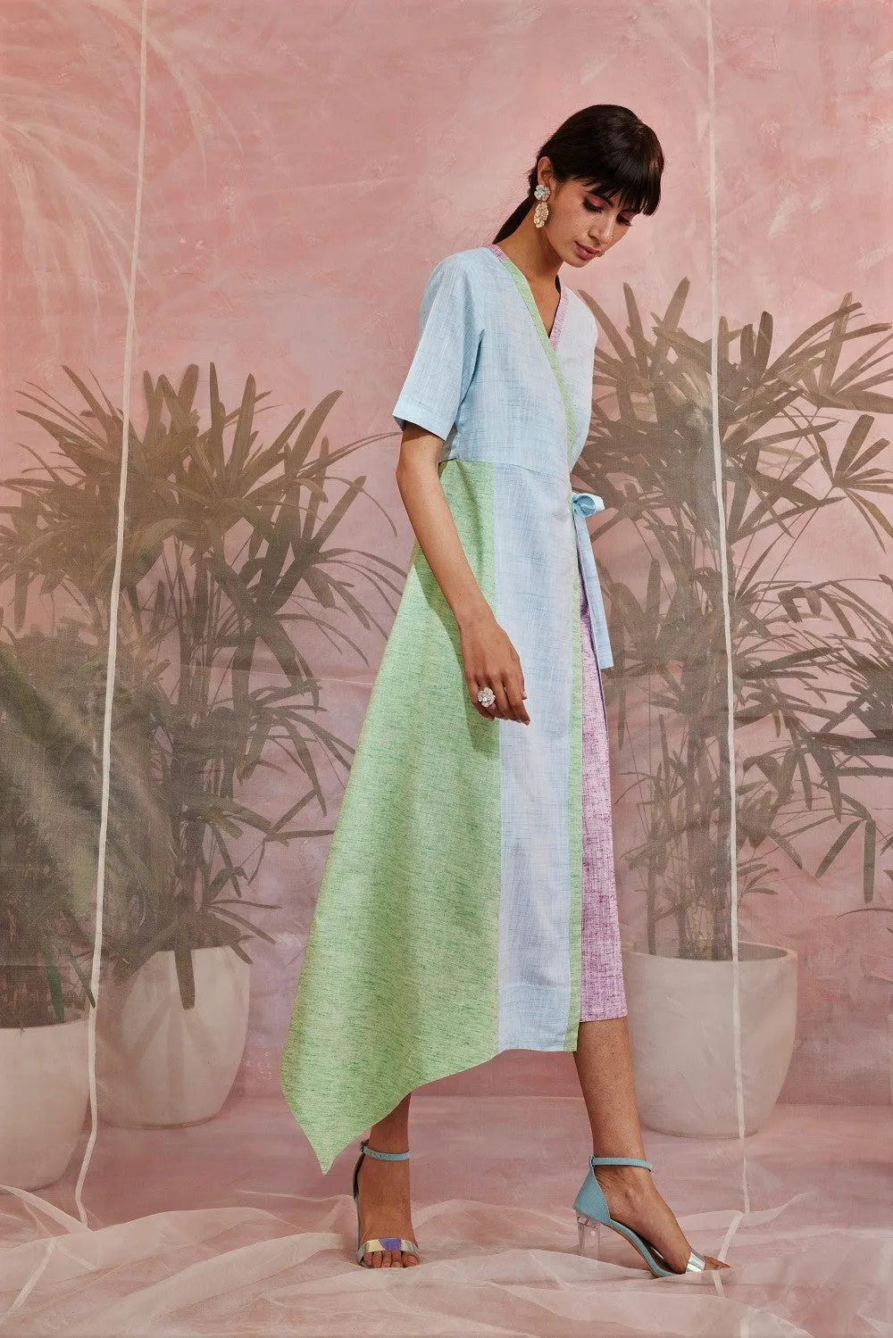 Multicolor Midi Wrap Dress