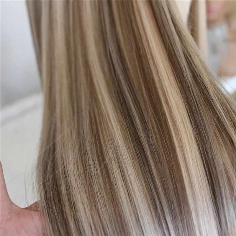Ombre Synthetic Wig Blonde Lace Front Wig Middle Part Highlight Wig Long Straight Hair 22 Inch