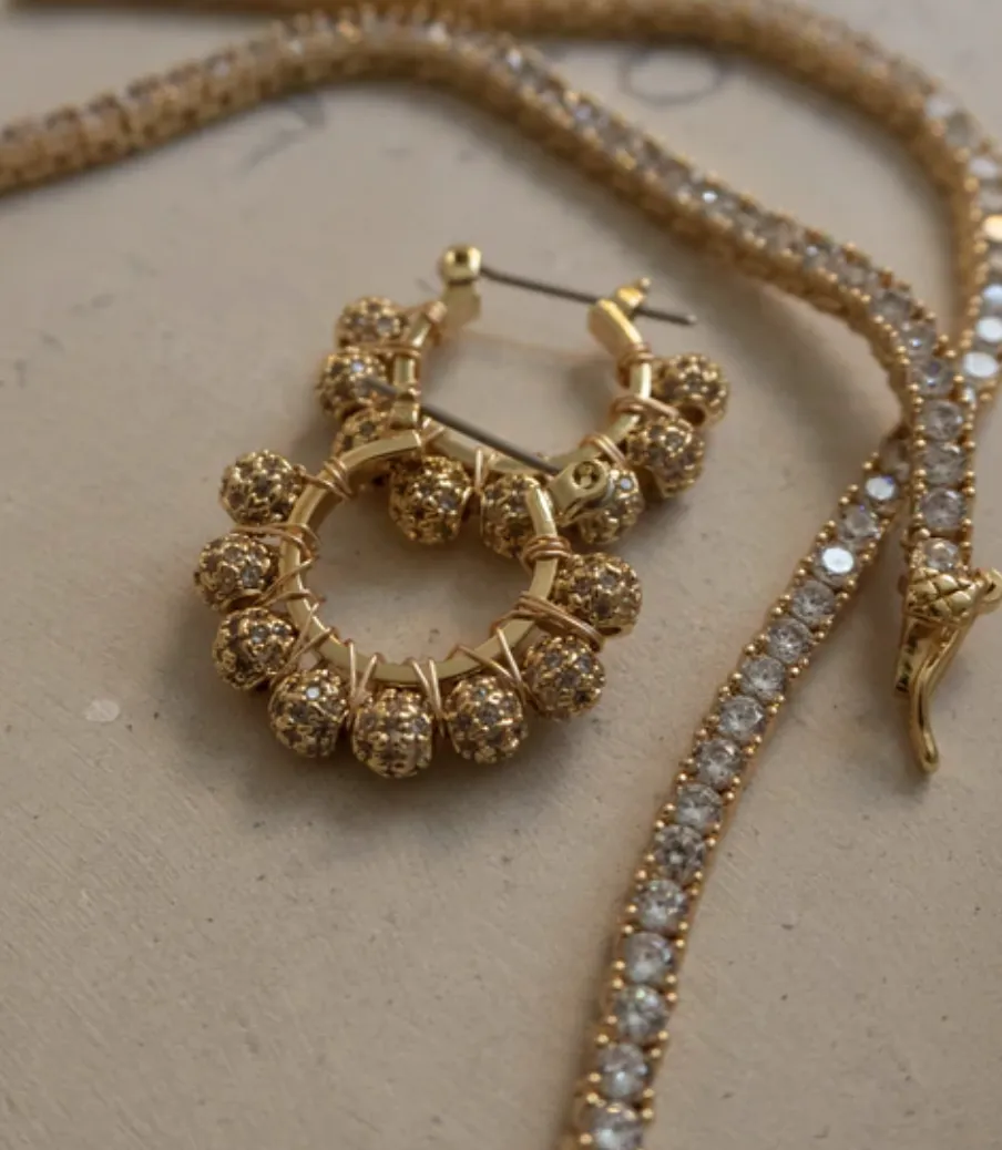PAVE DOME WRAP HOOPS- GOLD