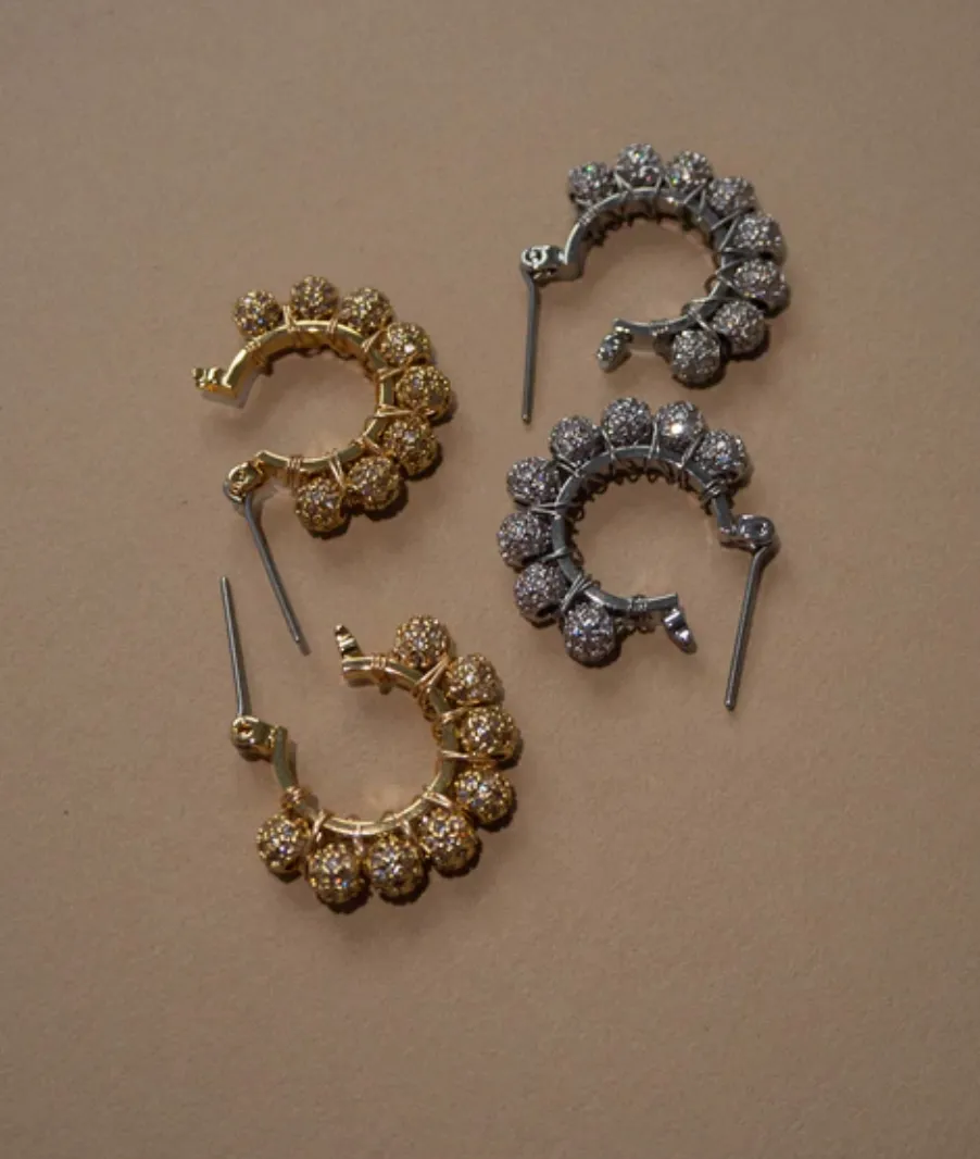 PAVE DOME WRAP HOOPS- SILVER