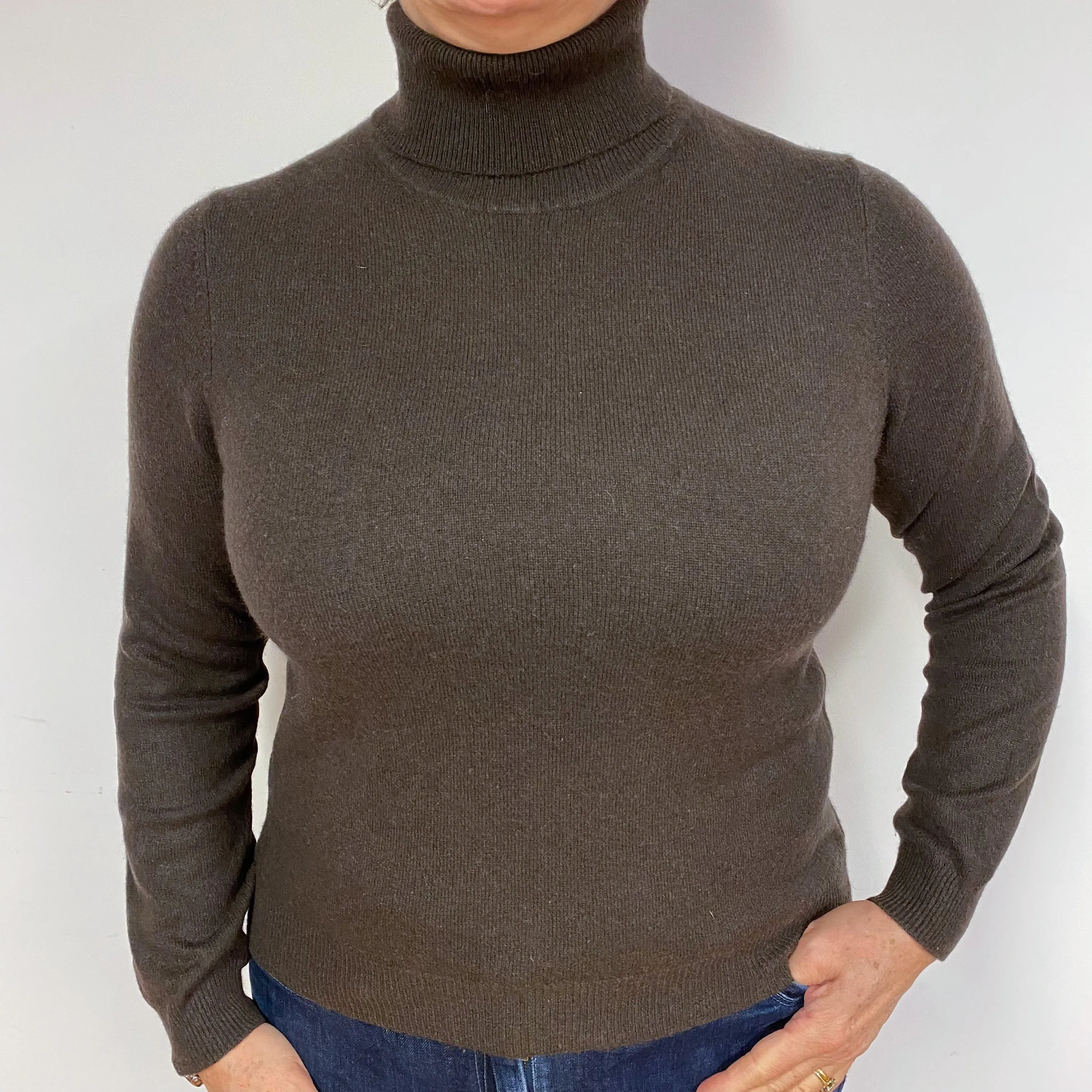 Peppercorn Brown Cashmere Polo Neck Jumper Large