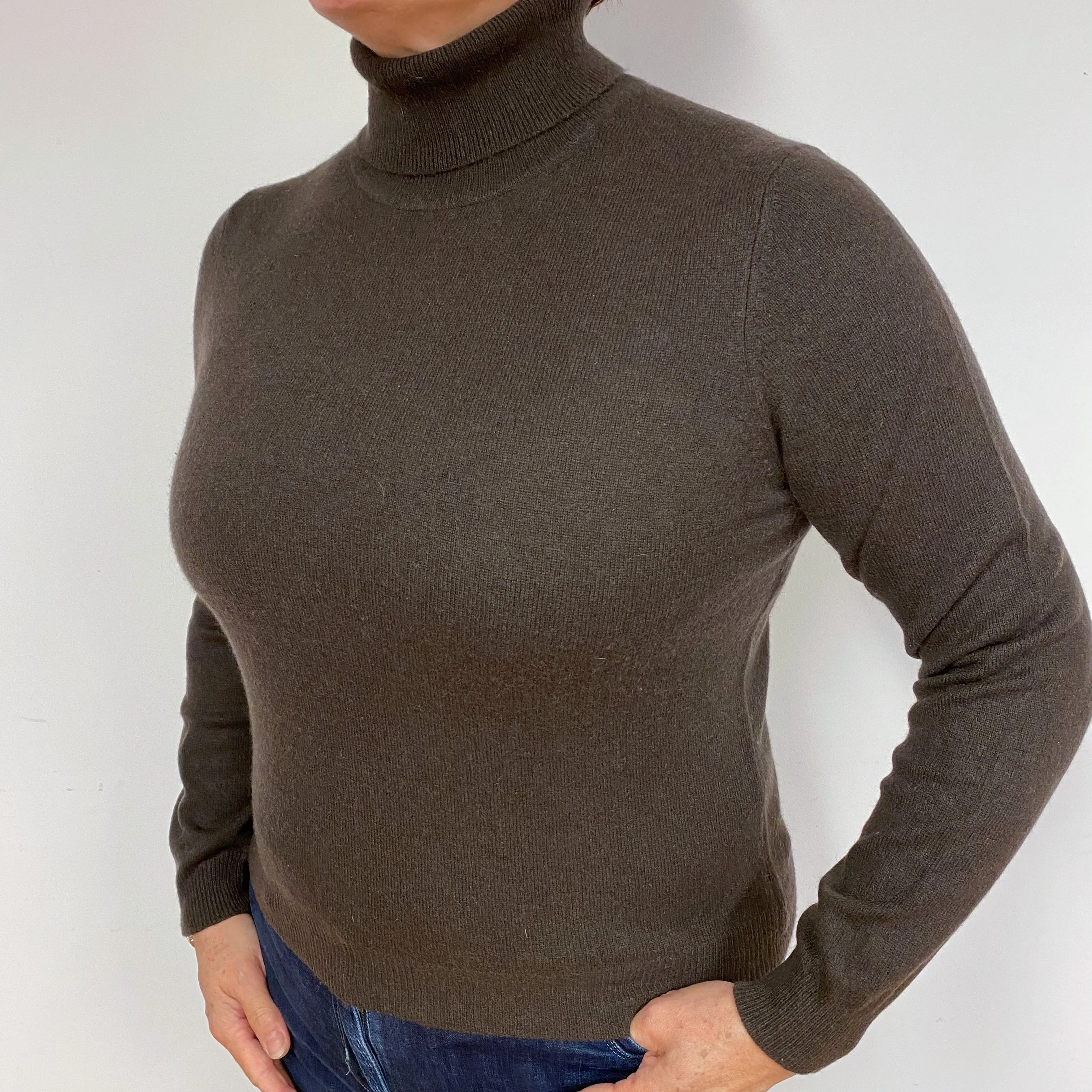 Peppercorn Brown Cashmere Polo Neck Jumper Large